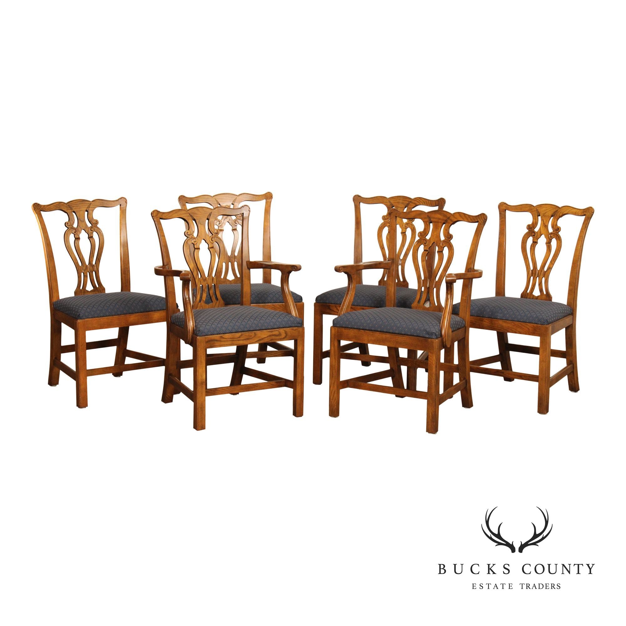 Baker Furniture Chippendale Style Set of Six Carved Oak Dining Chairs