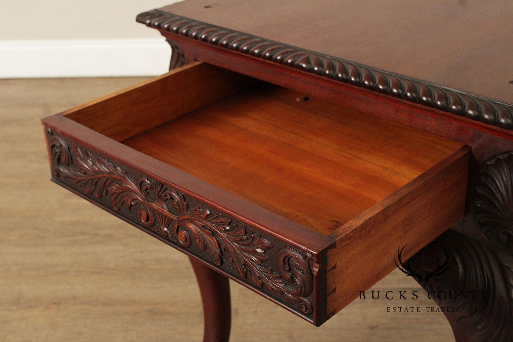 Georgian Style Antique Carved Mahogany Library Table Writing Desk