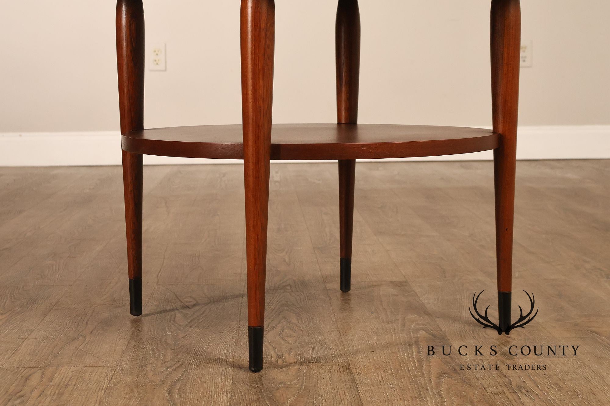 Lane Acclaim Mid Century Modern Walnut And Oak Round Two-Tier Side Table