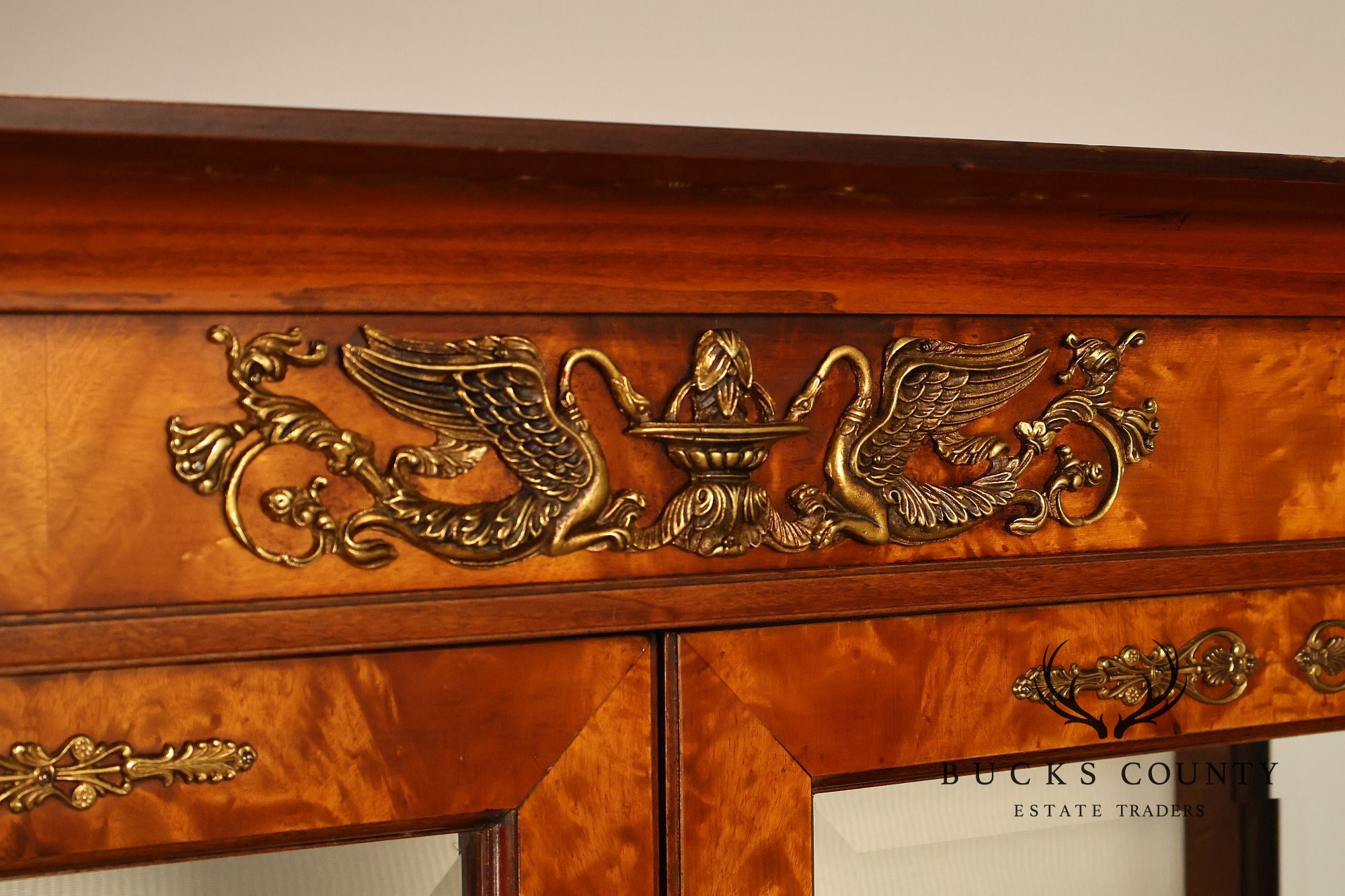 French Empire Style Burl Wood Vitrine Display Cabinet