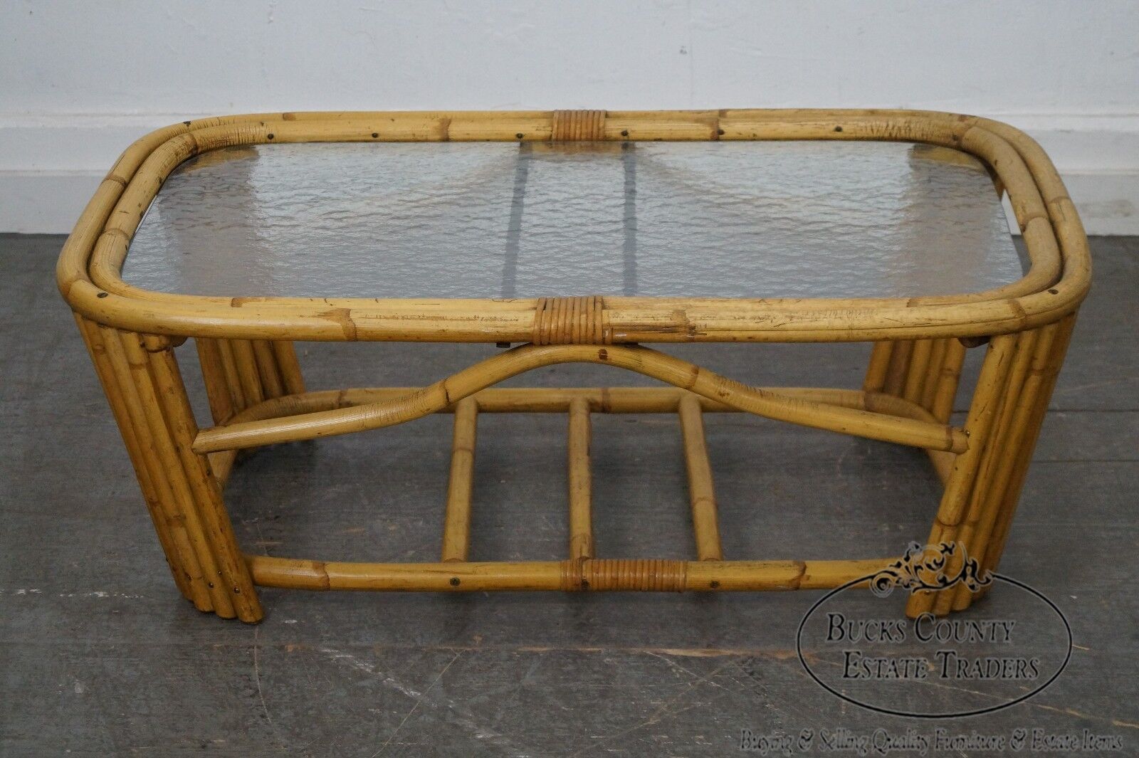 Mid Century Rattan Glass Top Coffee Table