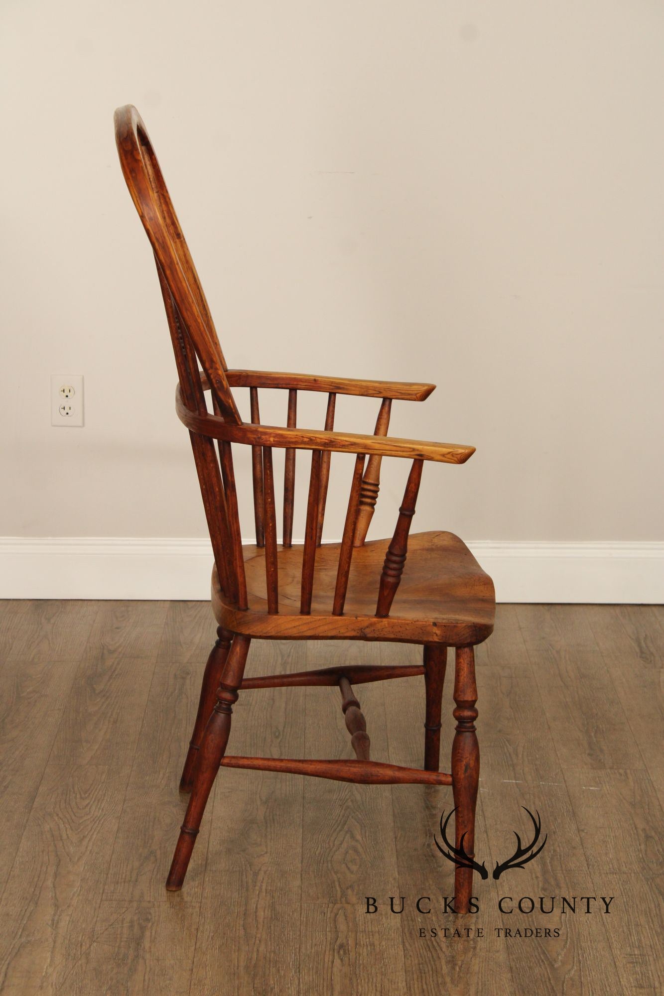 Antique Windsor Style High Back Armchair With Saddle Seat