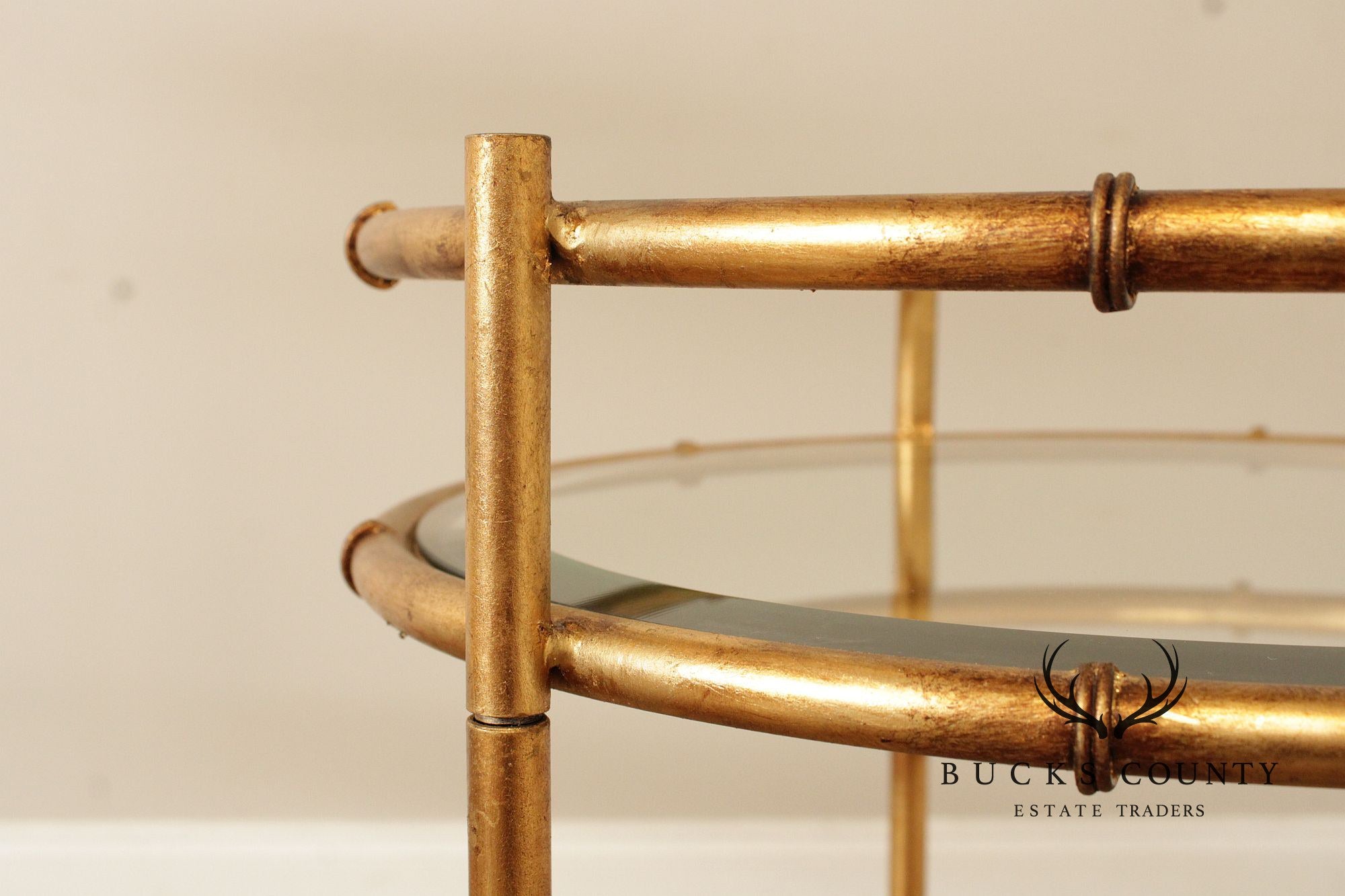 Hollywood Regency Style Gilt Metal Two-Tier Rolling Bar Cart