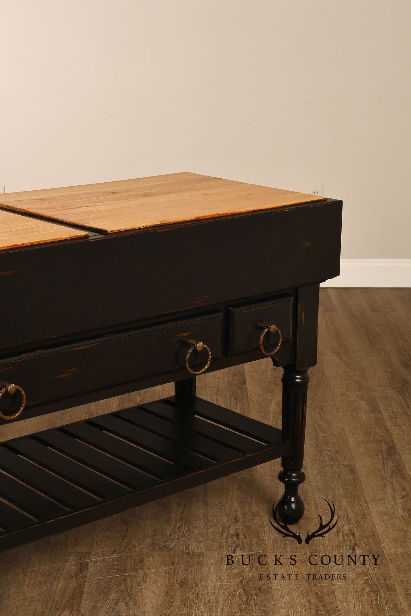 French Colonial Style Butcher Block Kitchen Island