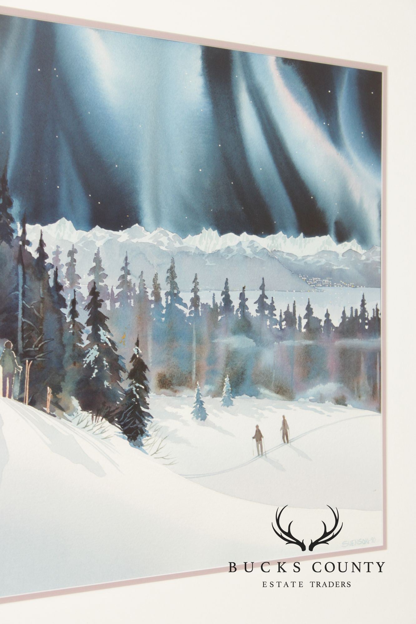 John Svenson Watercolor Painting, Ski Party