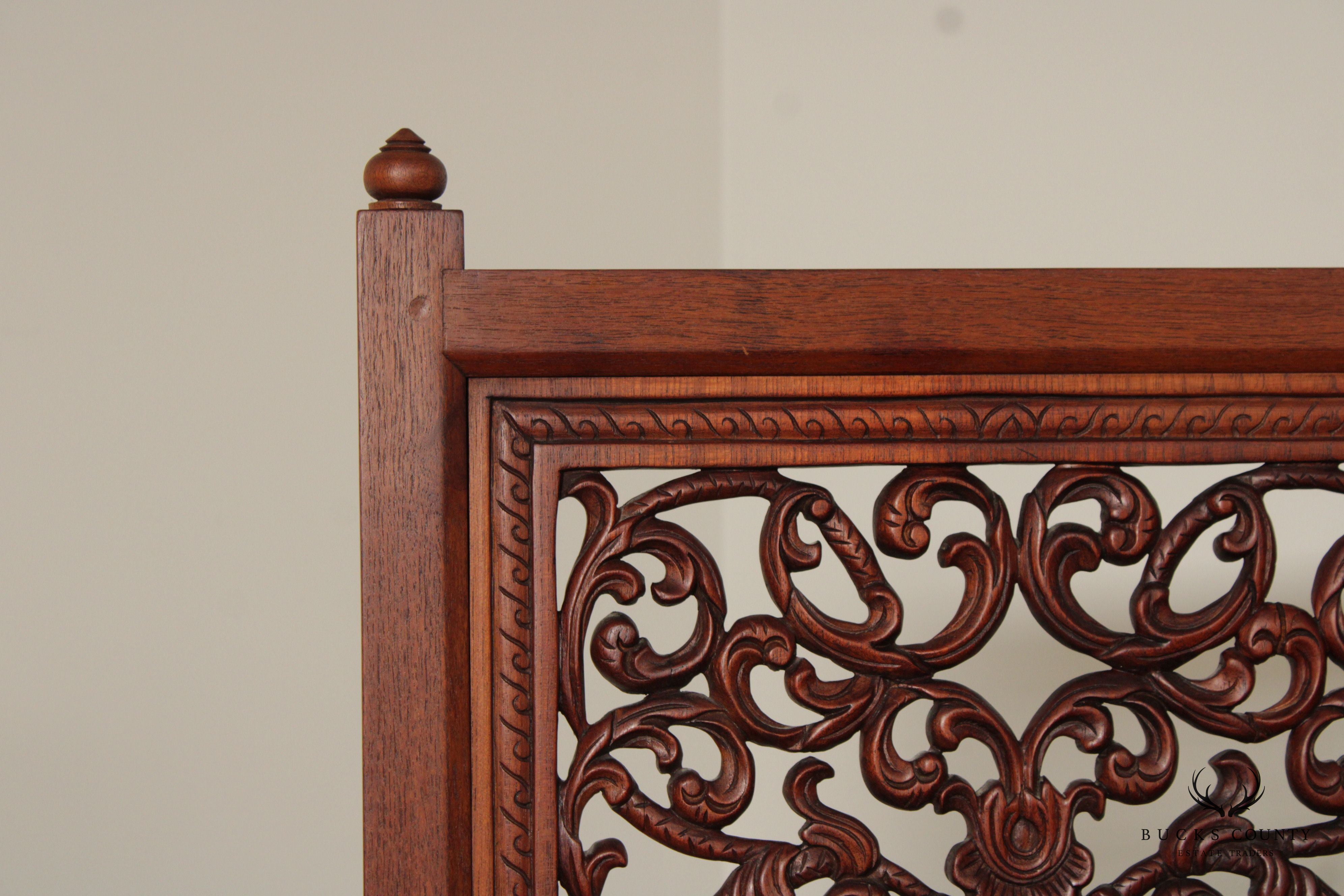 Ornate Carved Mahogany Folding Two-Panel Dressing Screen