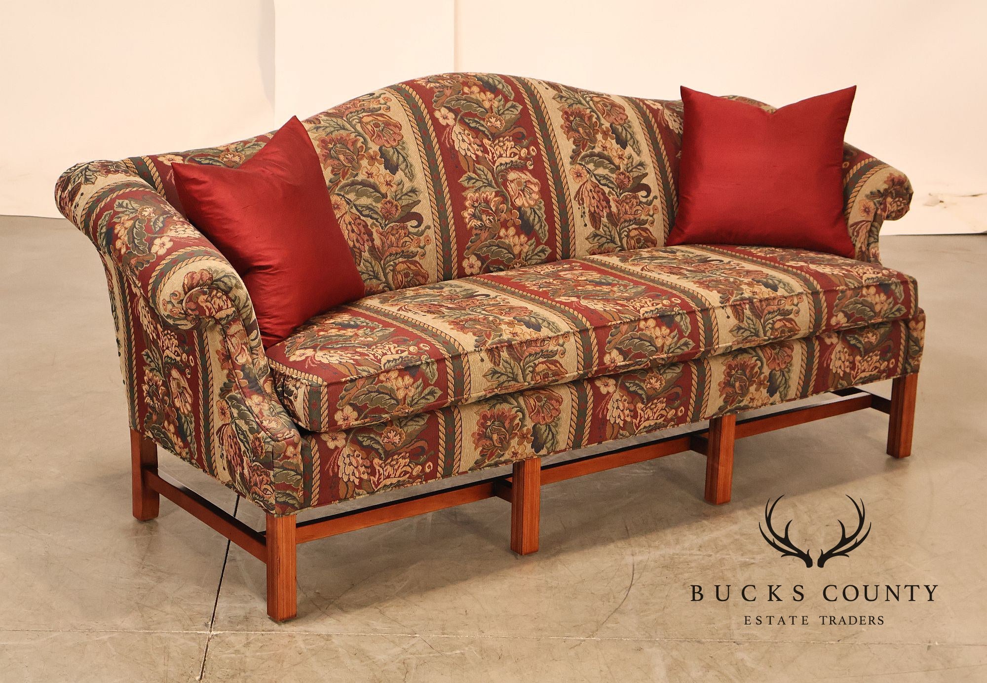 Vintage Traditional Camelback Sofa With Floral Upholstery
