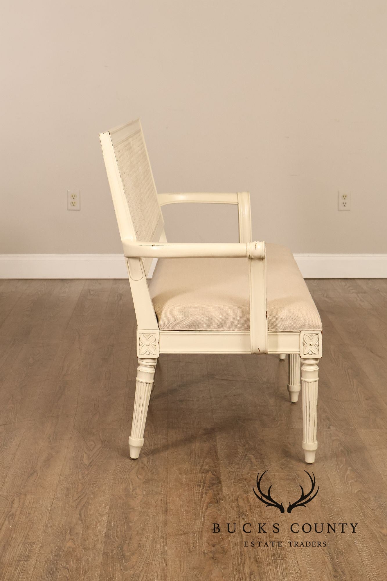 Alden Parkes Country French Louis XVI Style Caned Back Painted Settee