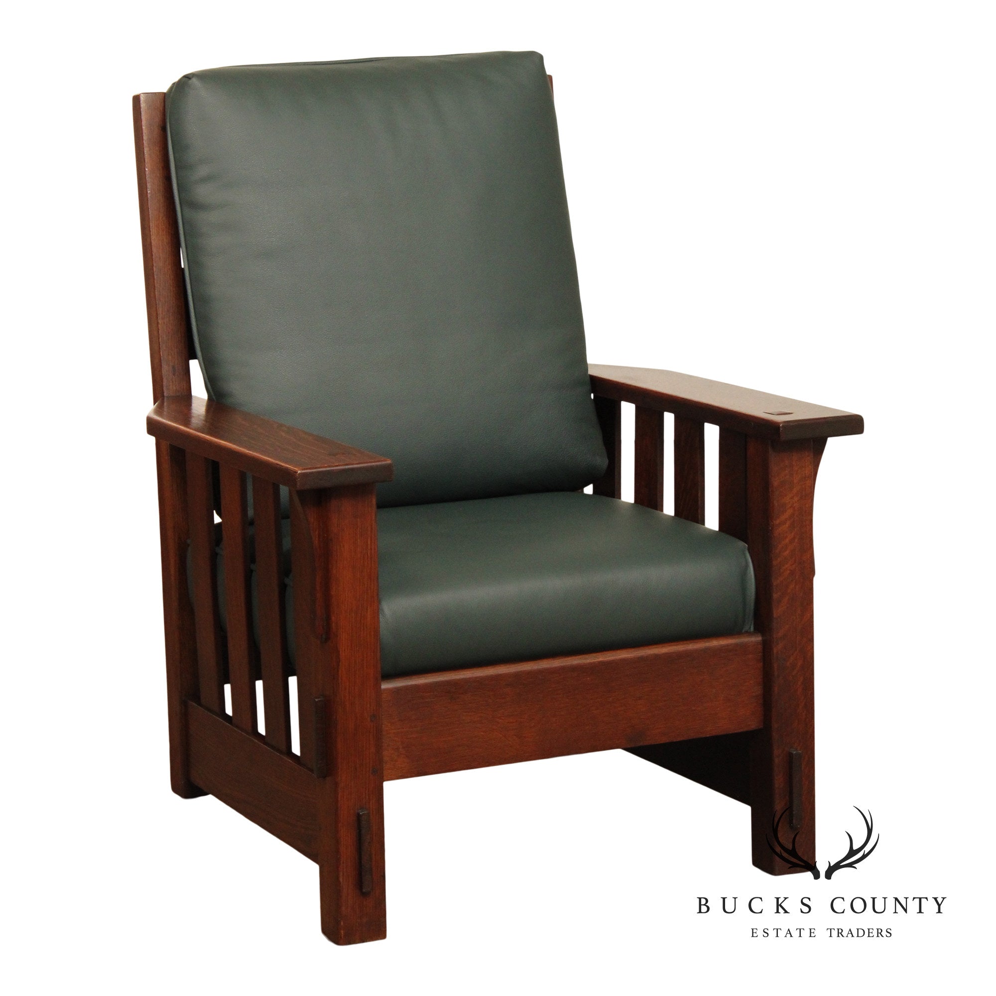 JM Young Antique Mission Oak and Leather Armchair