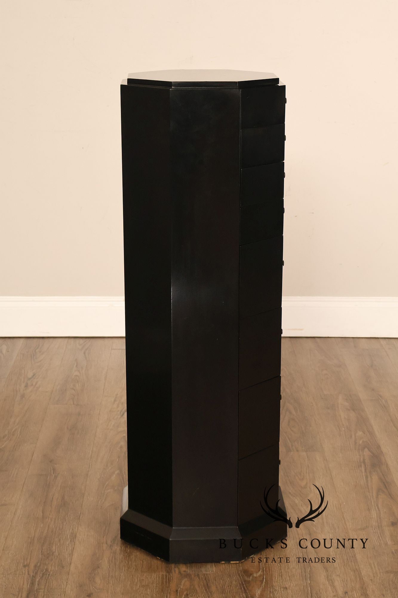 Maitland Smith Black Lacquered Octagonal Jewelry or Lingerie Chest Chest