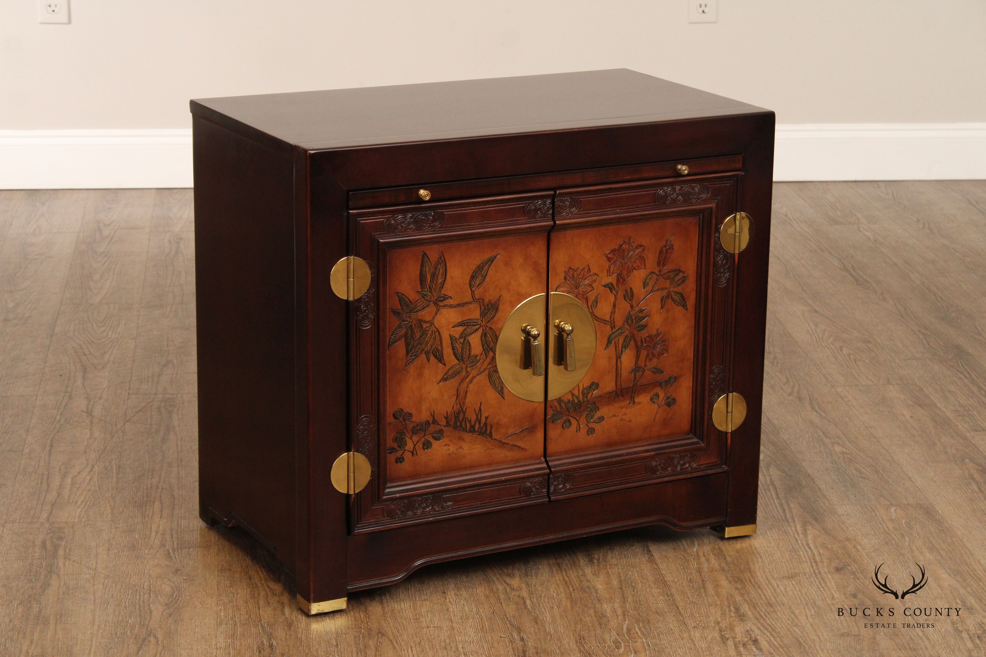 Asian Style Vintage Pair of Two Door Cabinet Nightstands