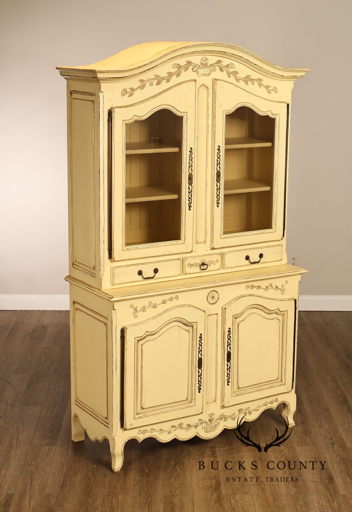 French Country Style Distress Painted China Cabinet