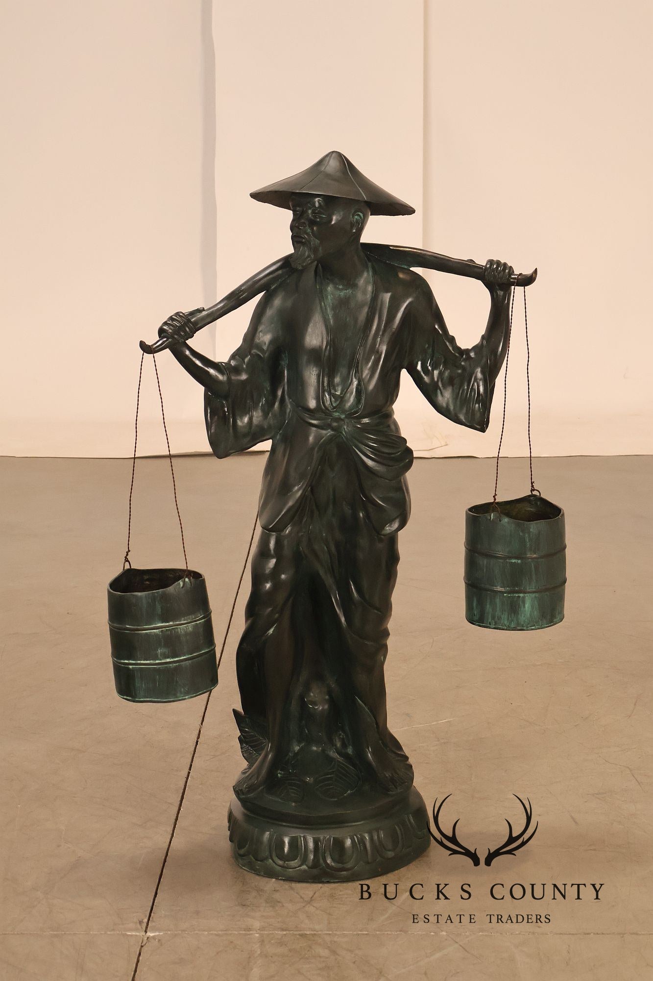 Asian Style Bronze Water Carrier Figural Sculpture