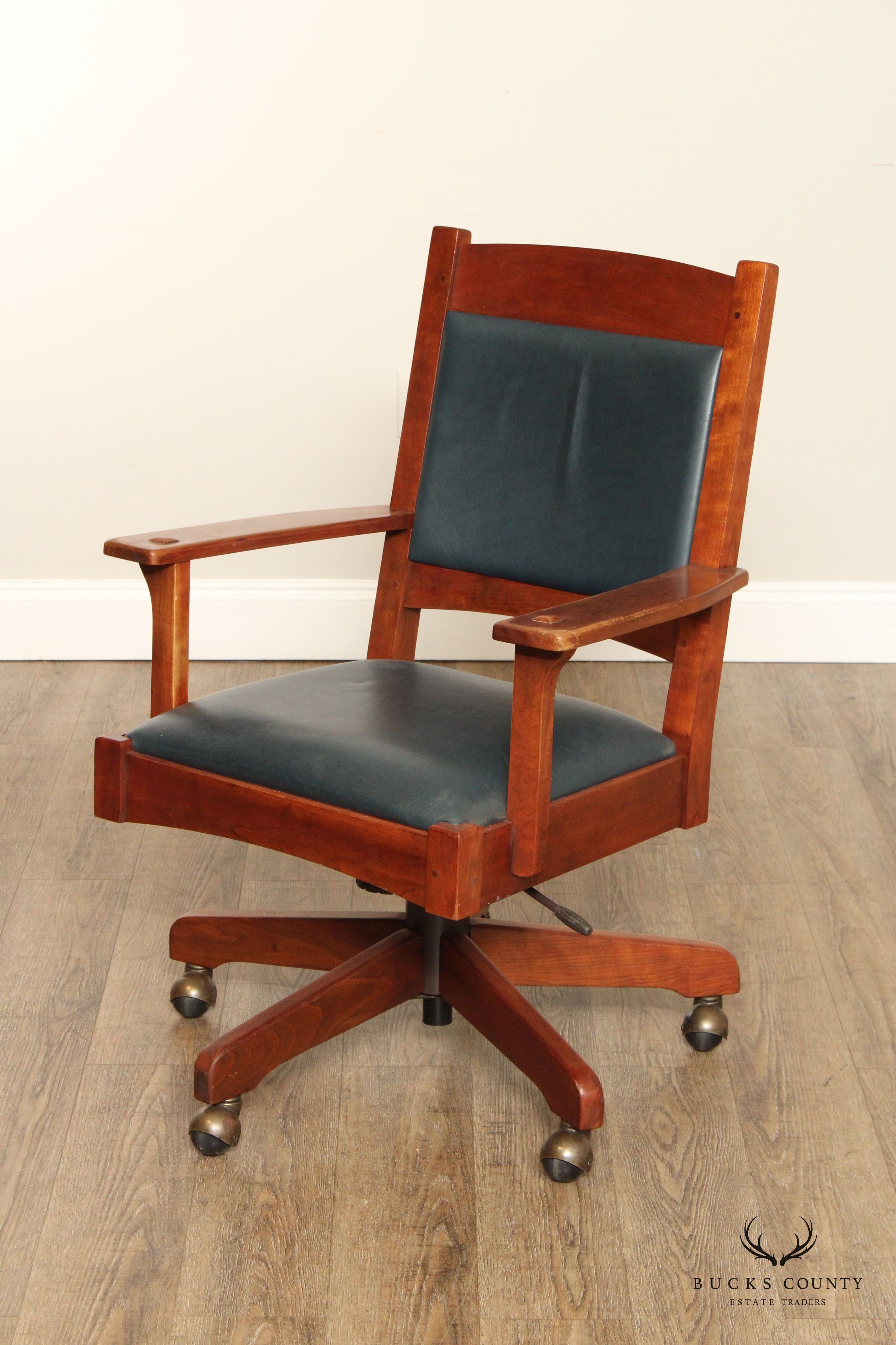 Stickley Mission Collection Cherry and Leather Swivel Tilt Desk Chair