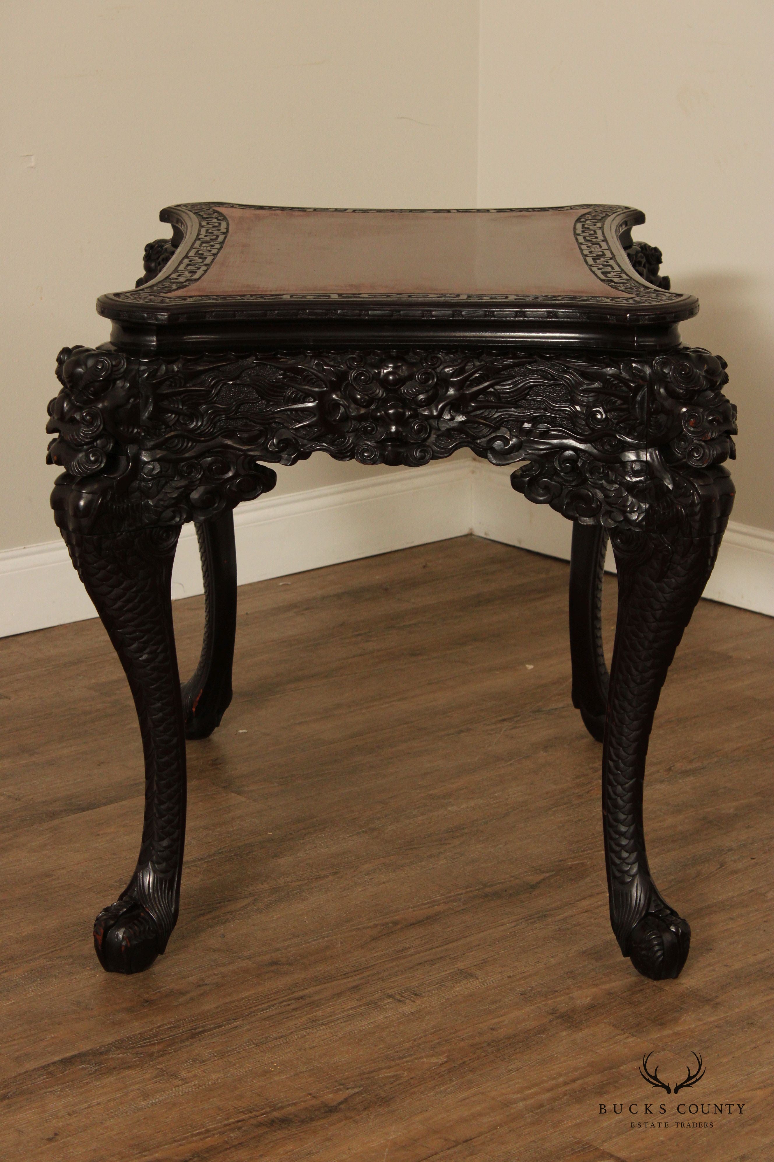 Antique Japanese Ornately Carved Hardwood Parlor Table