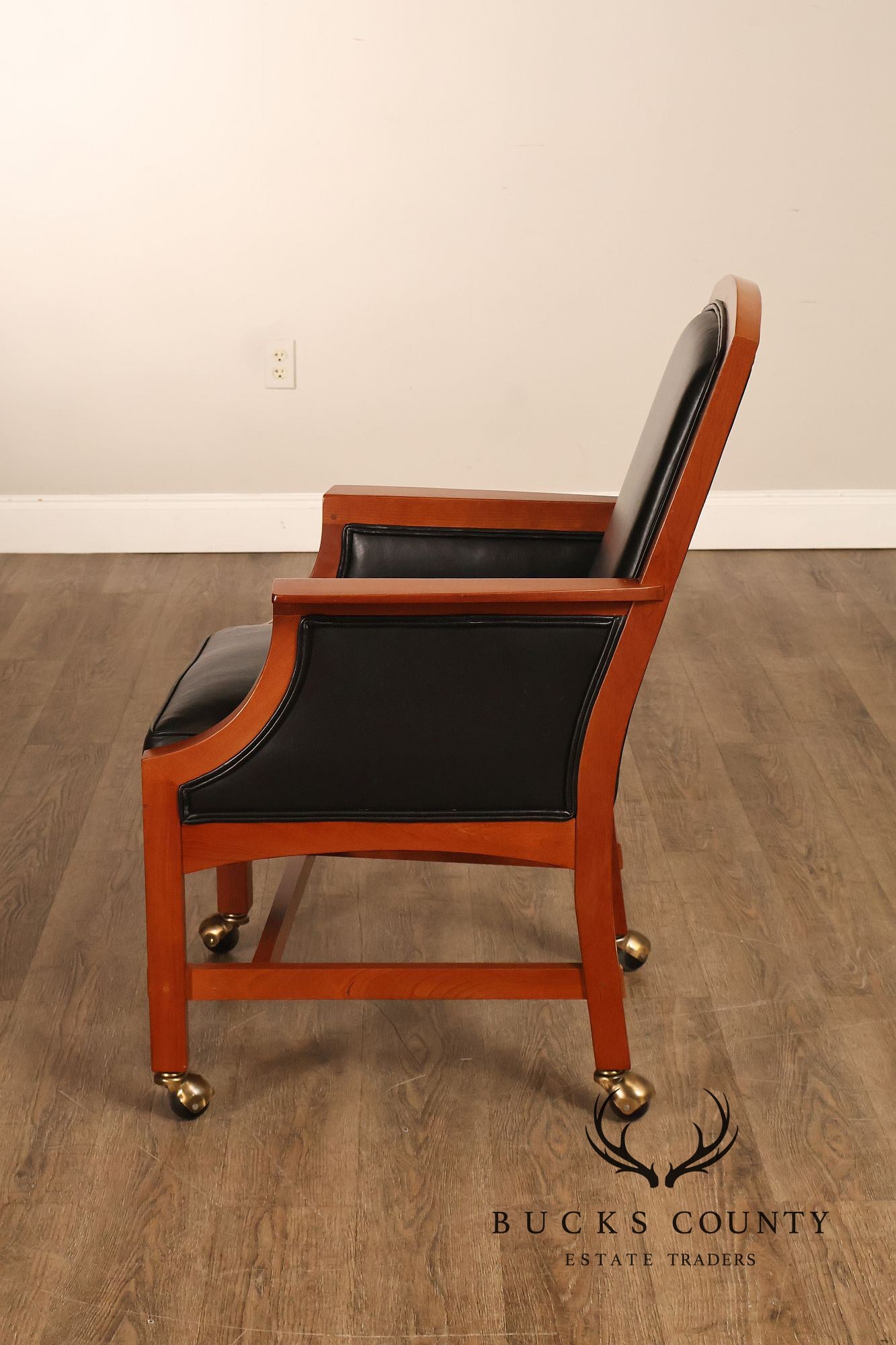 Stickley Mission Collection Pair Of Cherry And Leather Armchairs