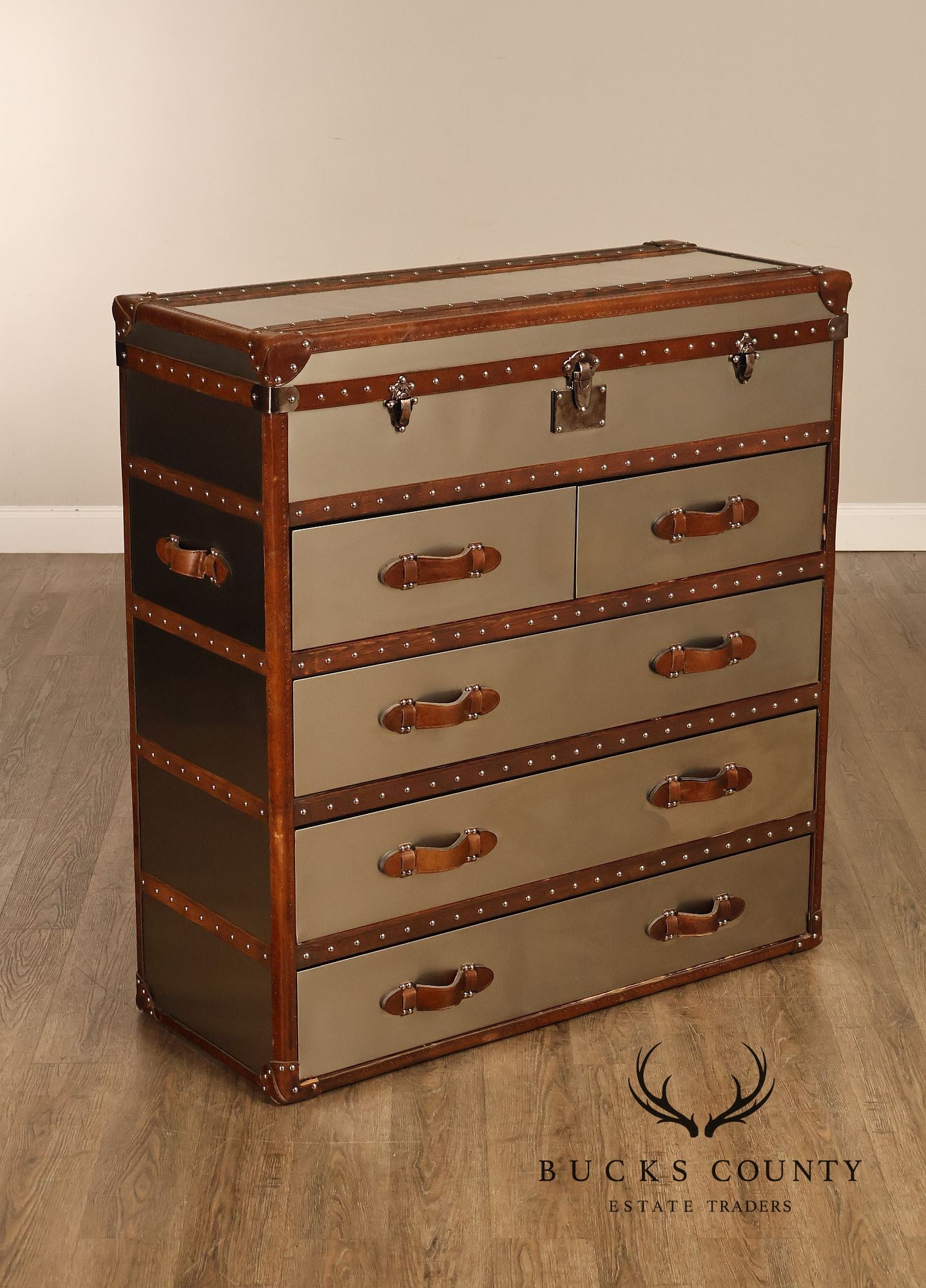 Restoration Hardware 'Mayfair' Steel and Leather Chest of Drawers