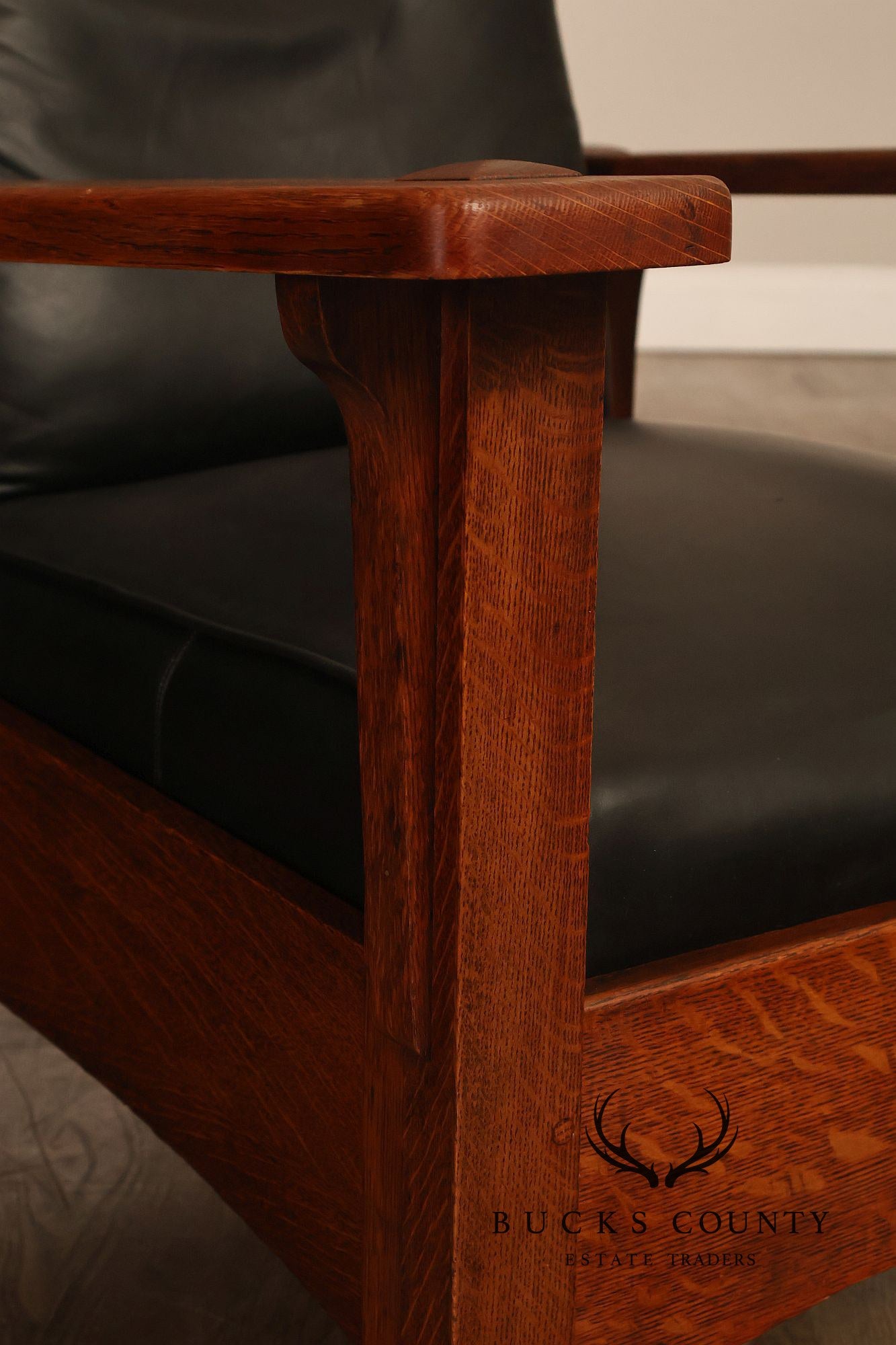 Antique Limbert Arts And Crafts Oak Morris Chair With Leather Cushions