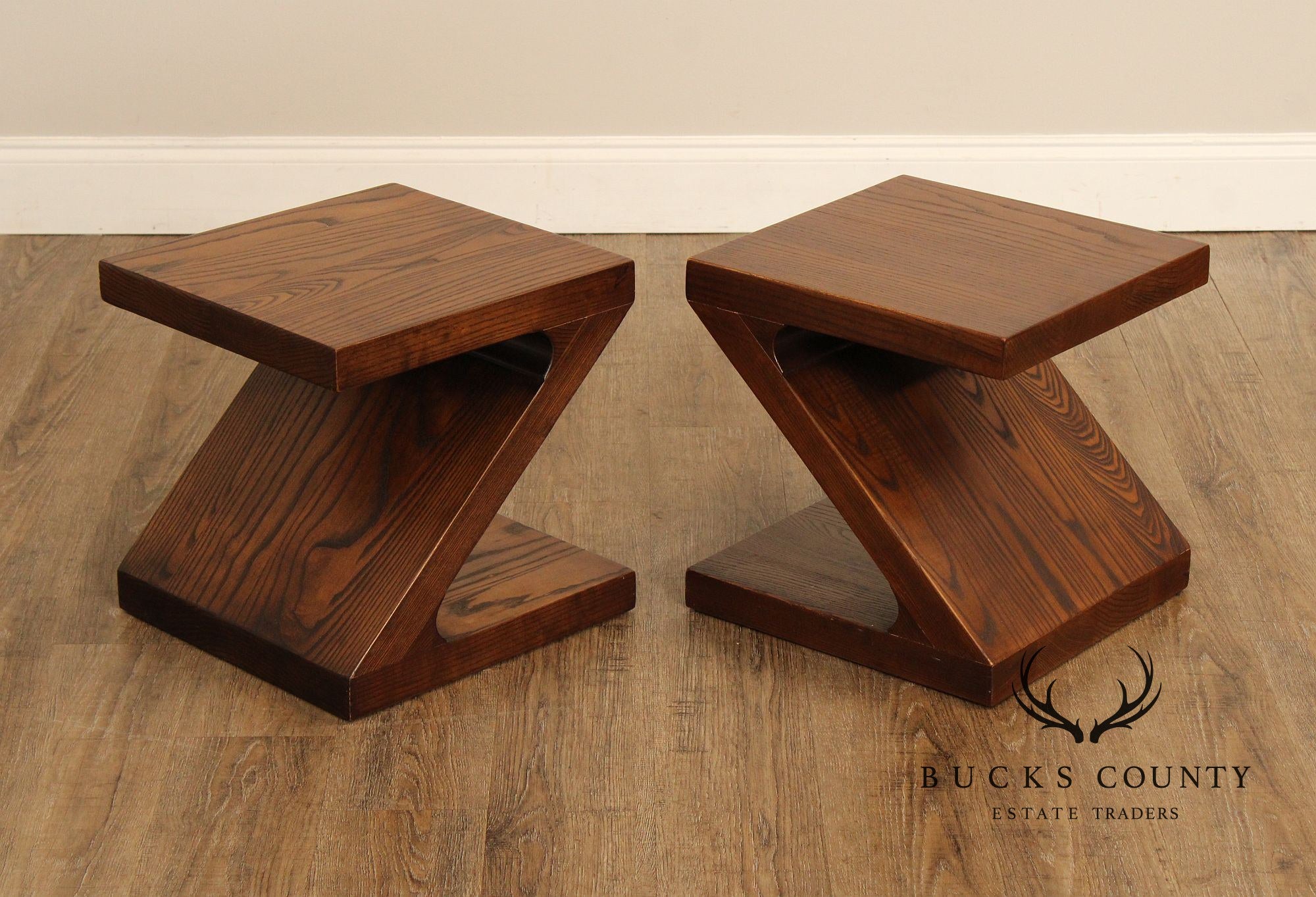 Mid Century Modern Pair of Z-Form End Tables