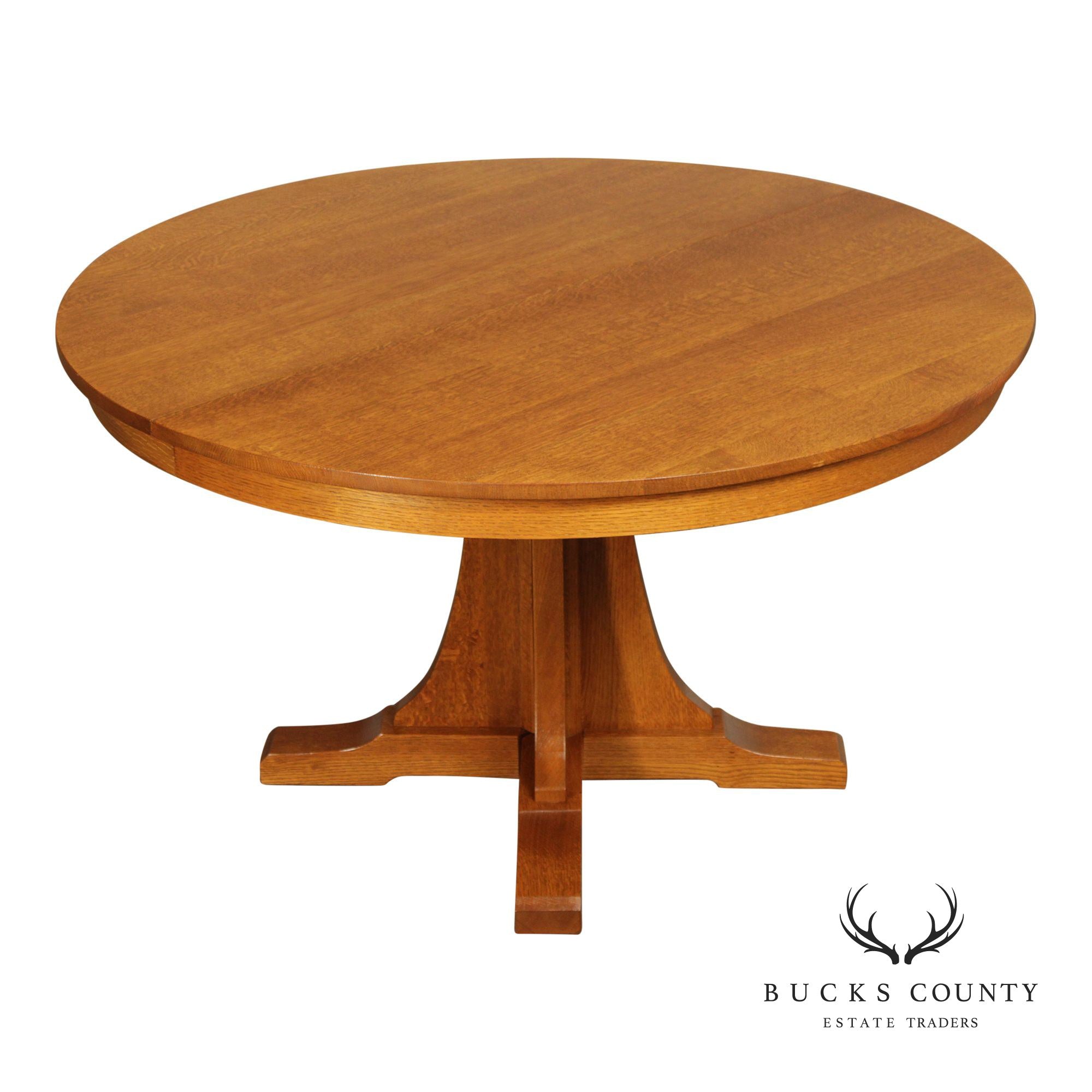 Stickley Mission Collection Round Oak Pedestal Expandable Dining Table