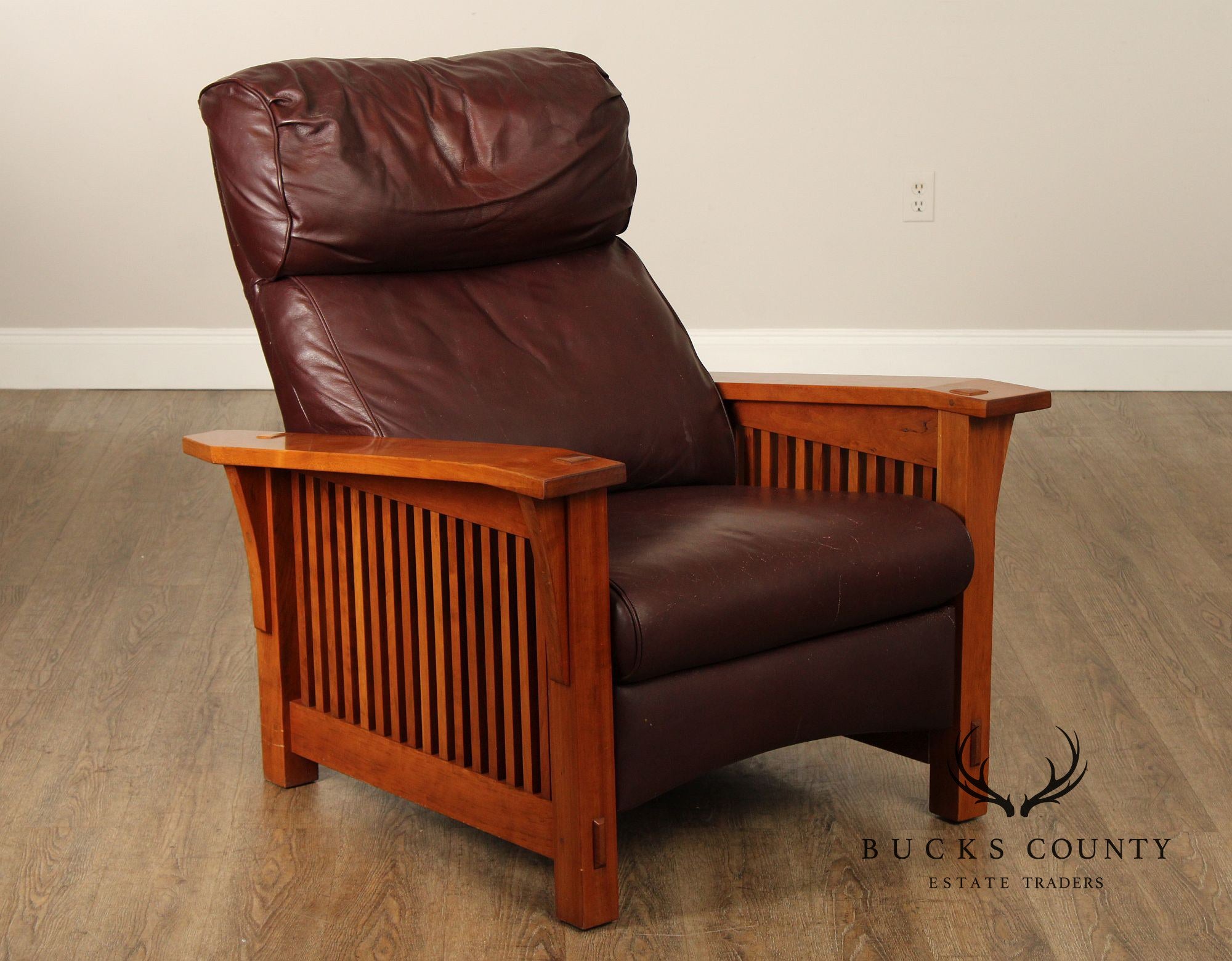 Stickley Mission Collection Cherry and Leather Spindle Morris Recliner