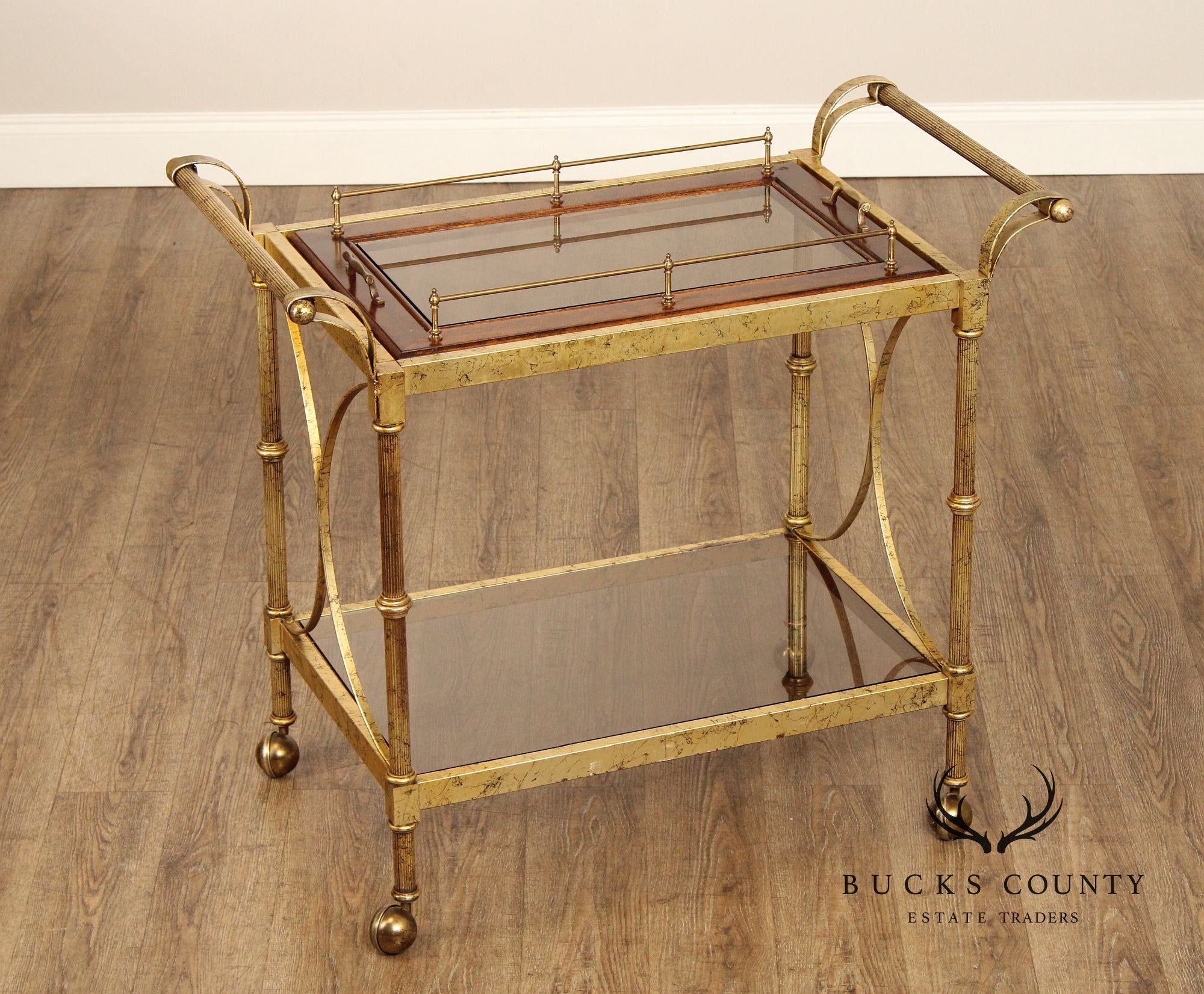 Hollywood Regency Vintage Gold Tray-Top Bar Cart