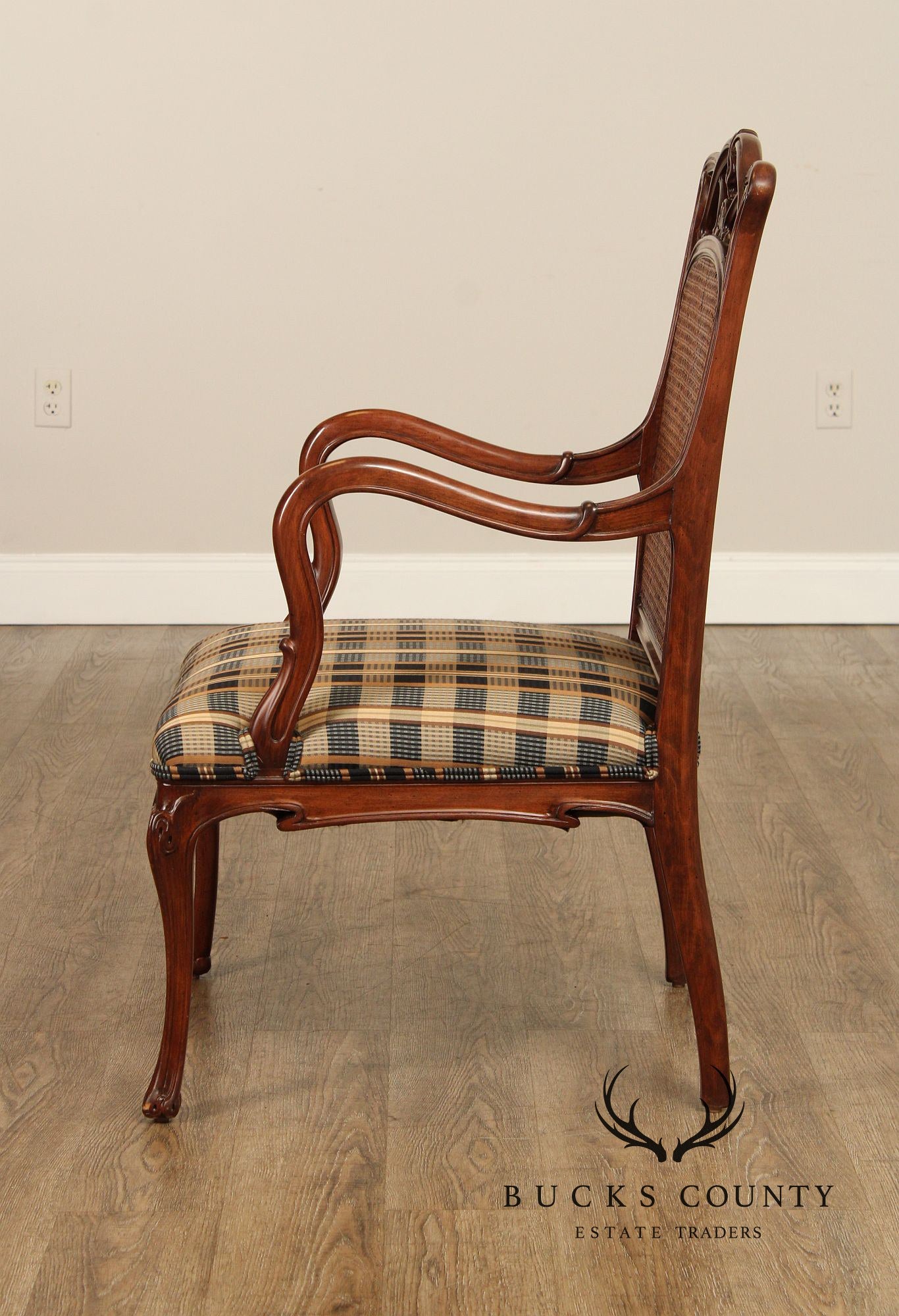 FRENCH ART NOUVEAU STYLE CANE BACK ARMCHAIR