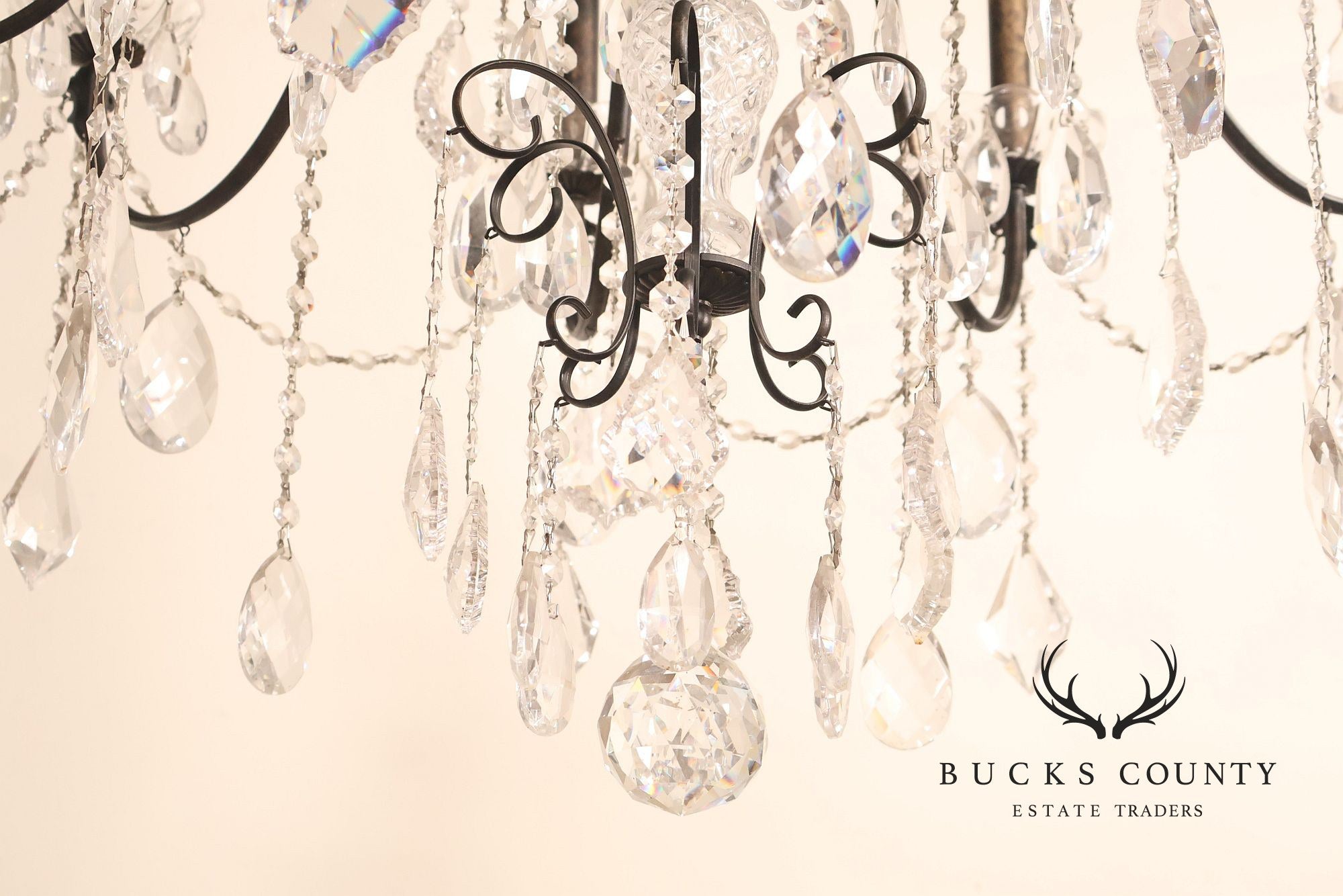 Large Twenty-Light Crystal And Wrought Iron 55" Chandelier