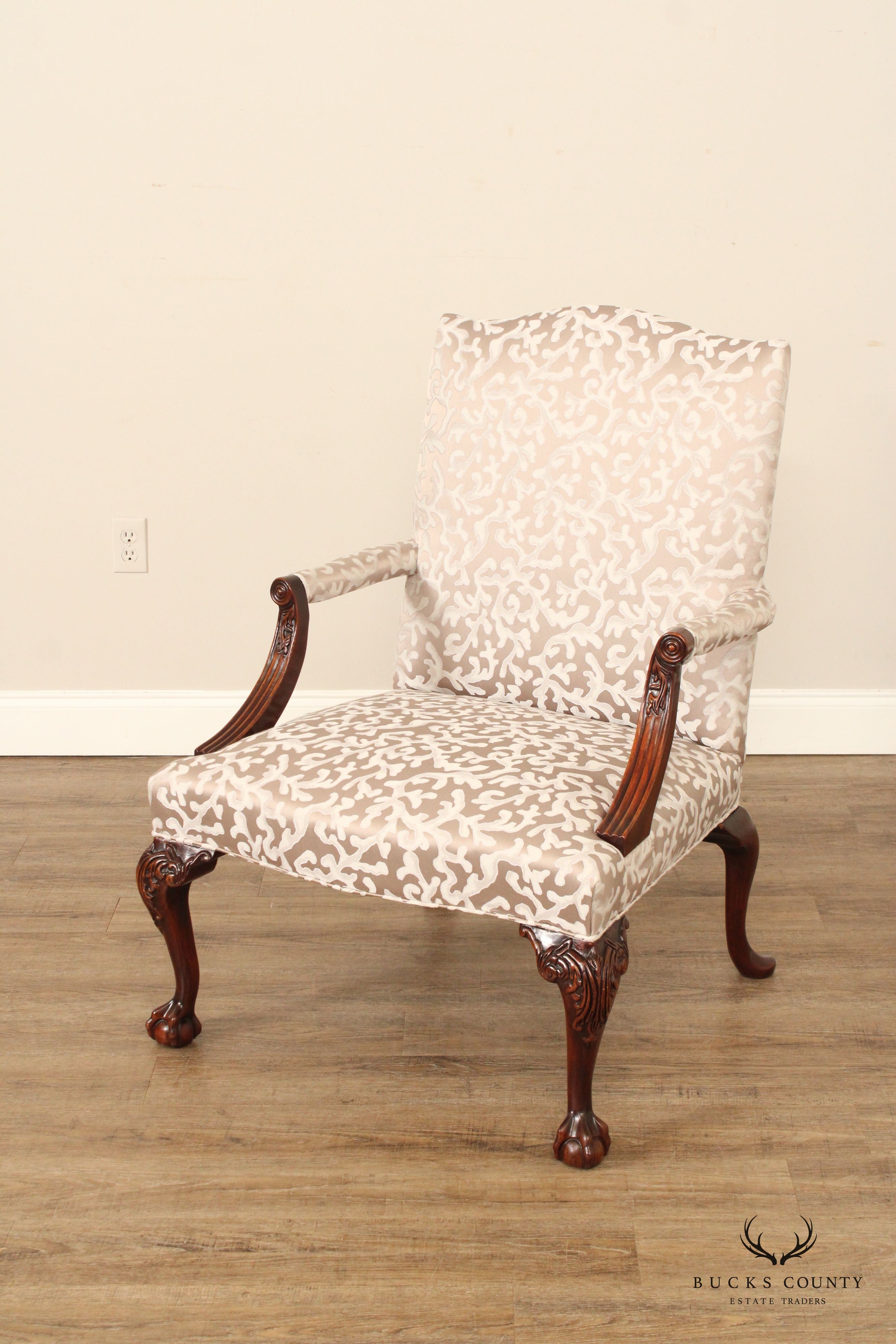 Georgian Style Carved Mahogany Ball and Claw Armchair