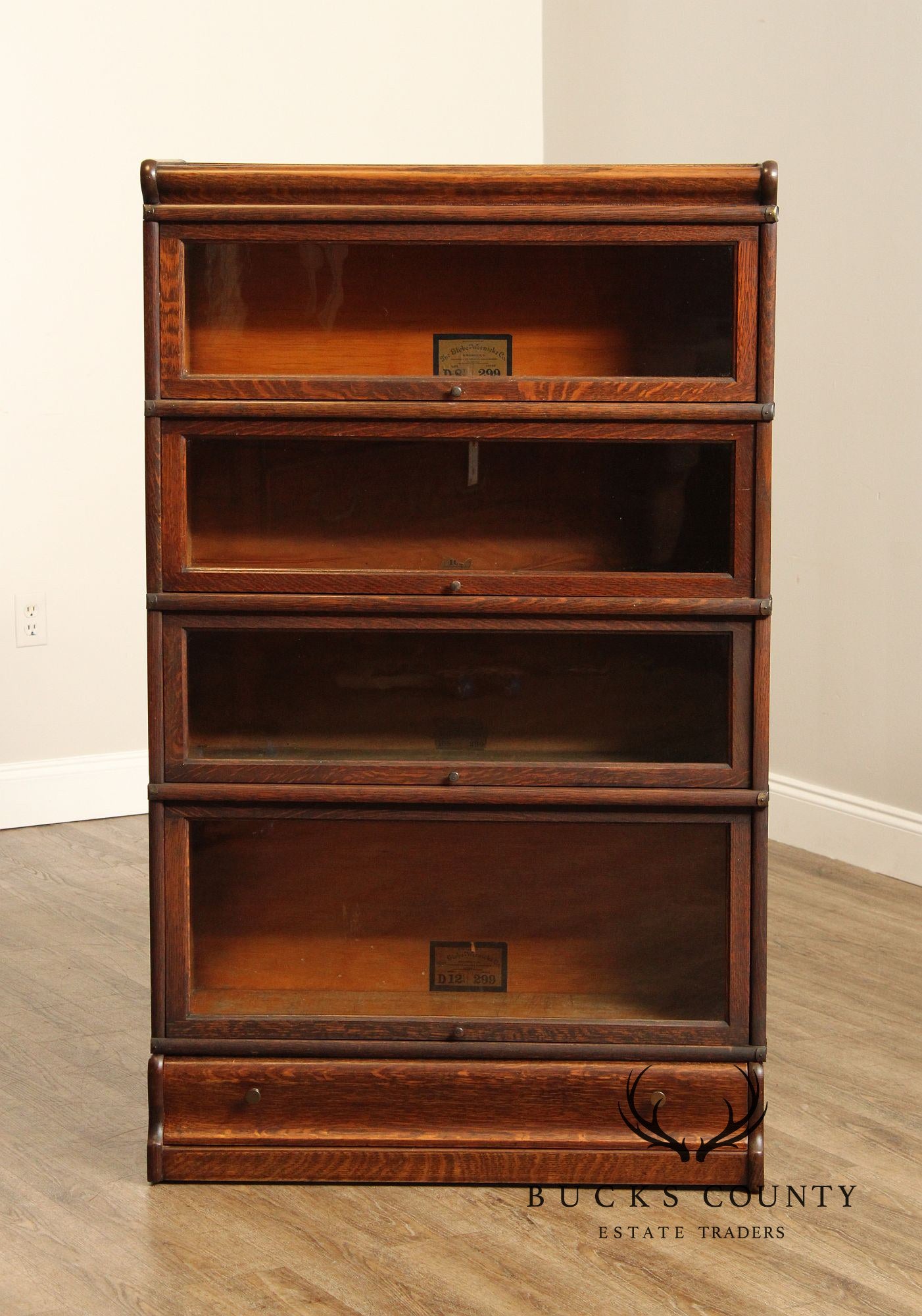 Globe Wernicke  Antique Pair of Oak Four-Stack Barrister Bookcases