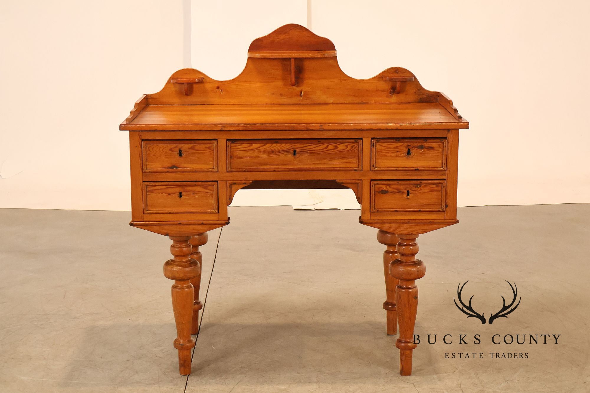Antique Rustic Pine Five Drawer Work Table Or Dressing Table