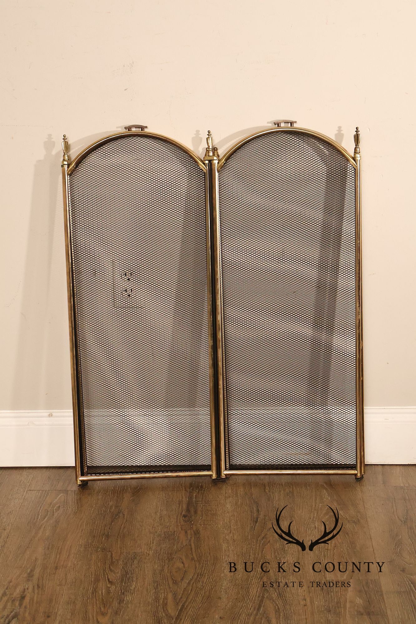 Vintage Brass Four-Panel Folding Fireplace Screen