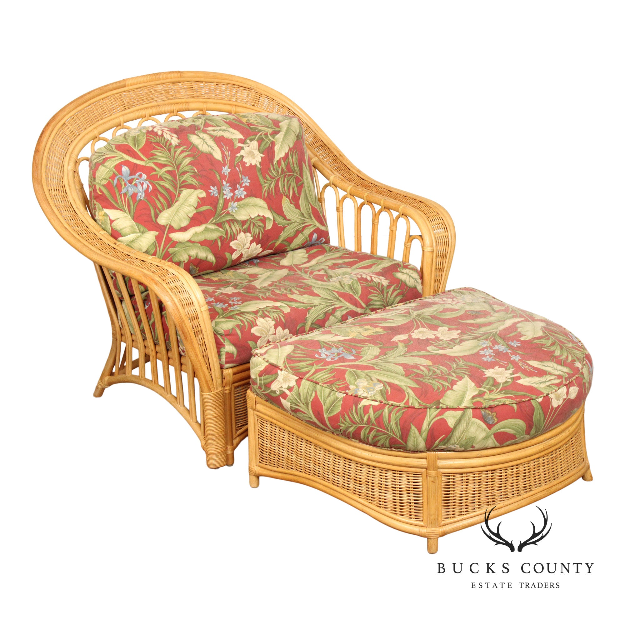 Braxton Culler Rattan Lounge Chair and Ottoman