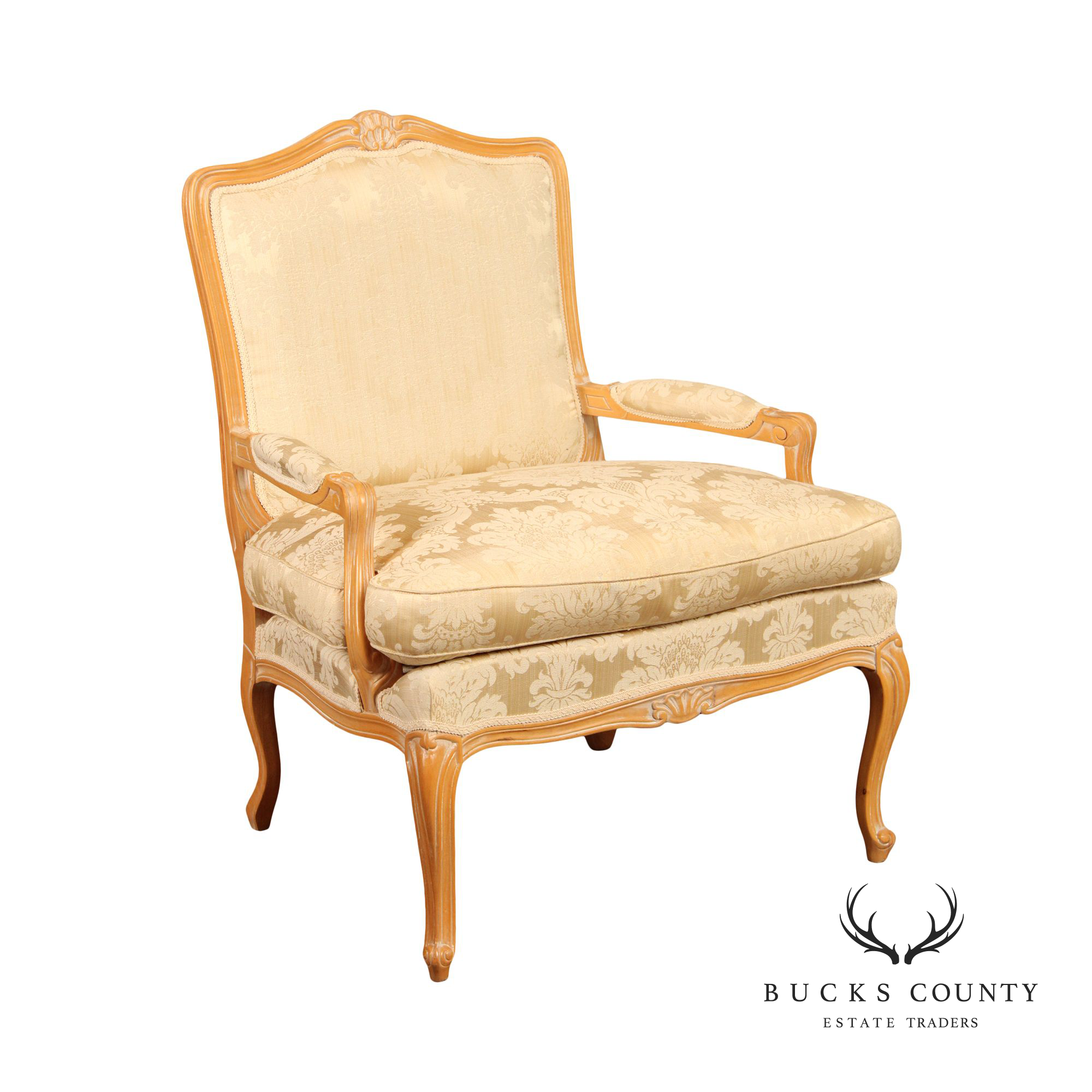 French Louis XV Style Custom Upholstered Fauteuil Armchair