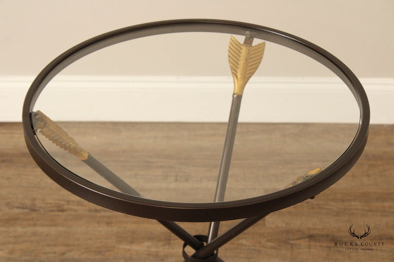 Regency Style Pair of Round Glass Top Arrow Side Tables