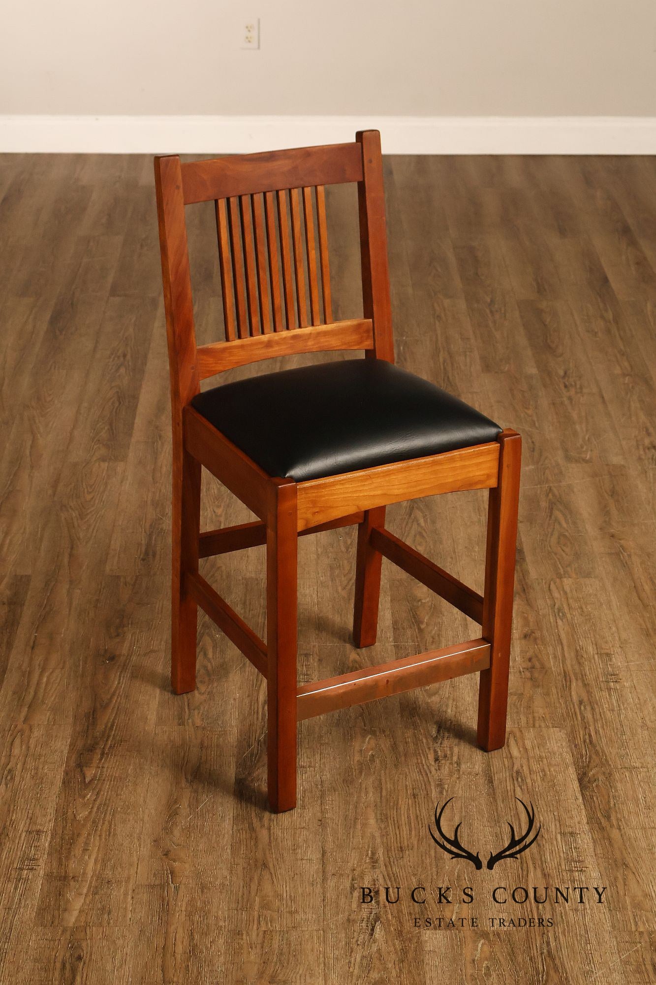 Stickley Mission Collection Cherry Upholstered Counter Height Pair of Stools