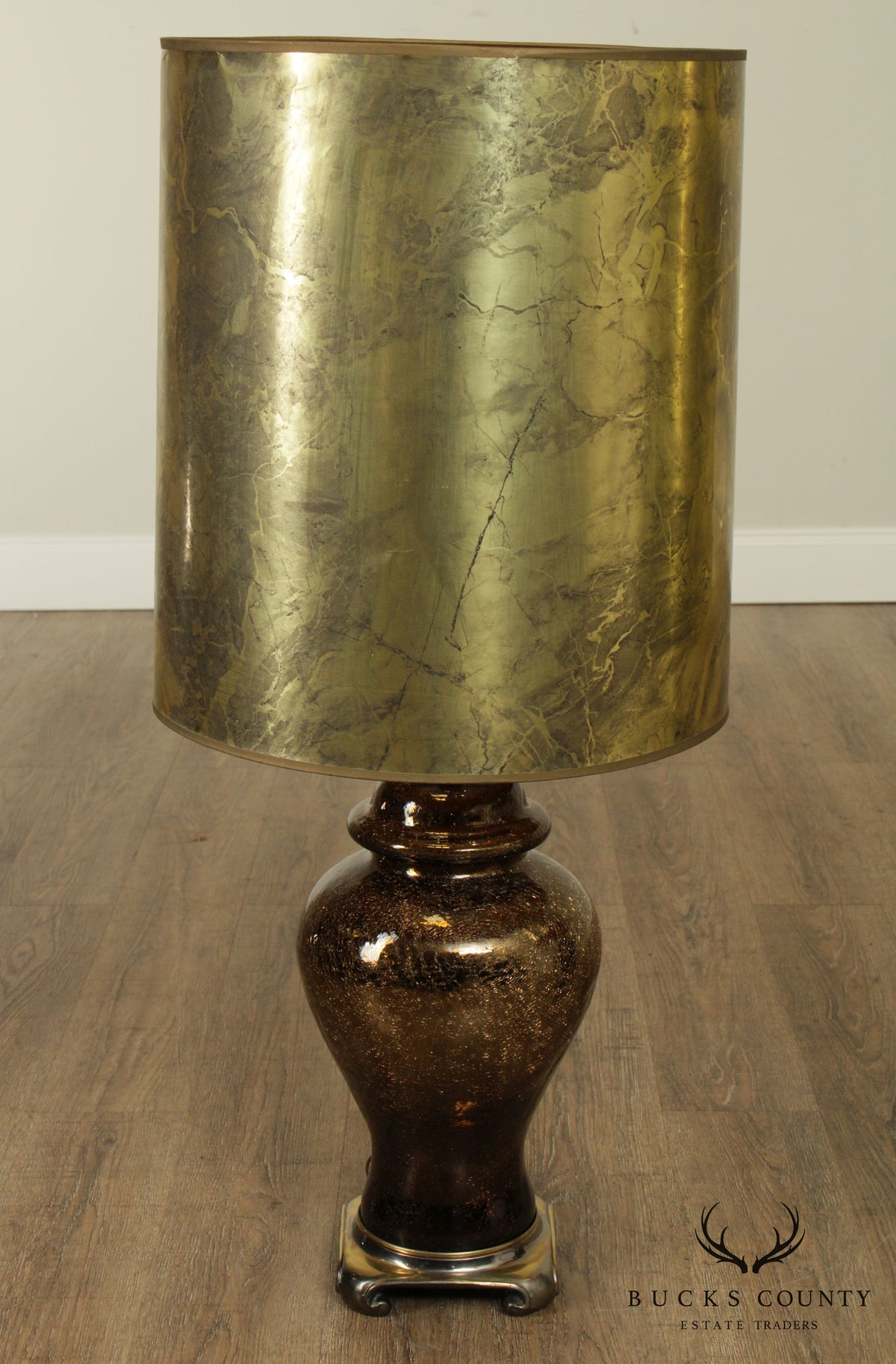 Hollywood Regency 1970's Vintage Pair Gold Crackle Glass Ginger Jar Lamps
