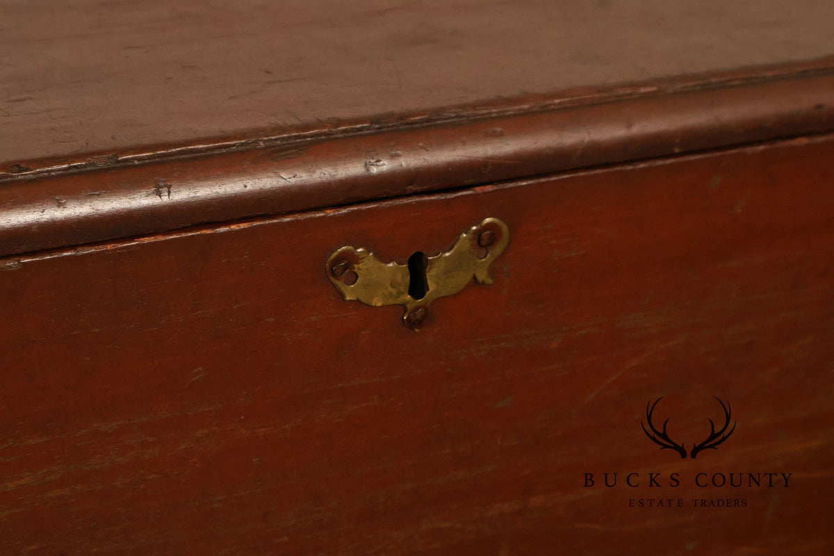 Antique Red Painted Cedar Blanket Chest With Cast Iron Strapping