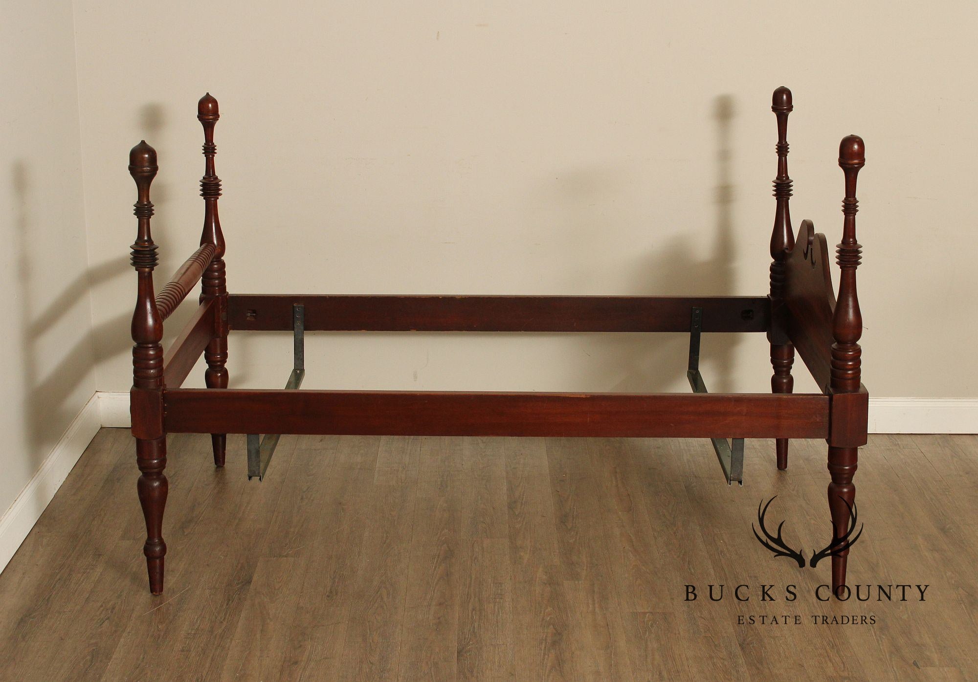 Antique Sheraton Style Pair Of Twin Poster Beds