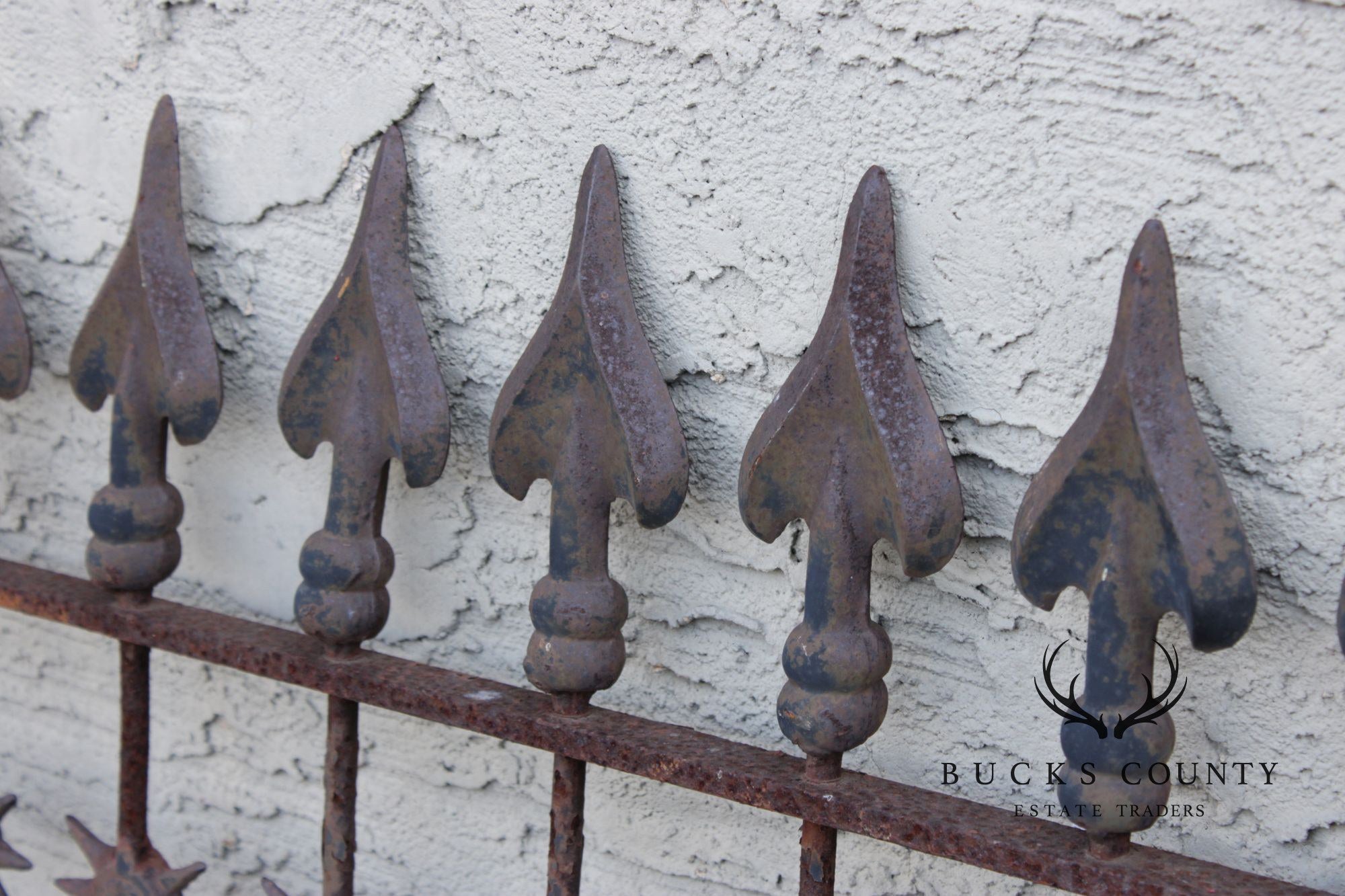 Antique Cast Iron Garden Fence Section With Spear Finials And Star Motif