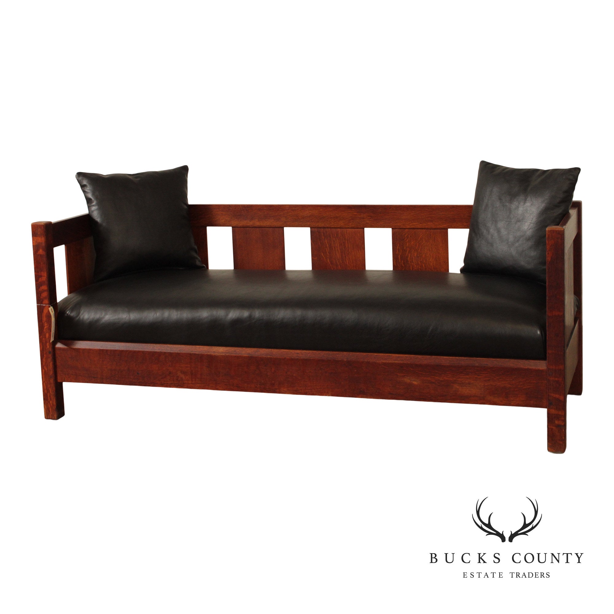 L. & J.G. Stickley Antique Mission Oak and Leather Even-Arm Settle Sofa