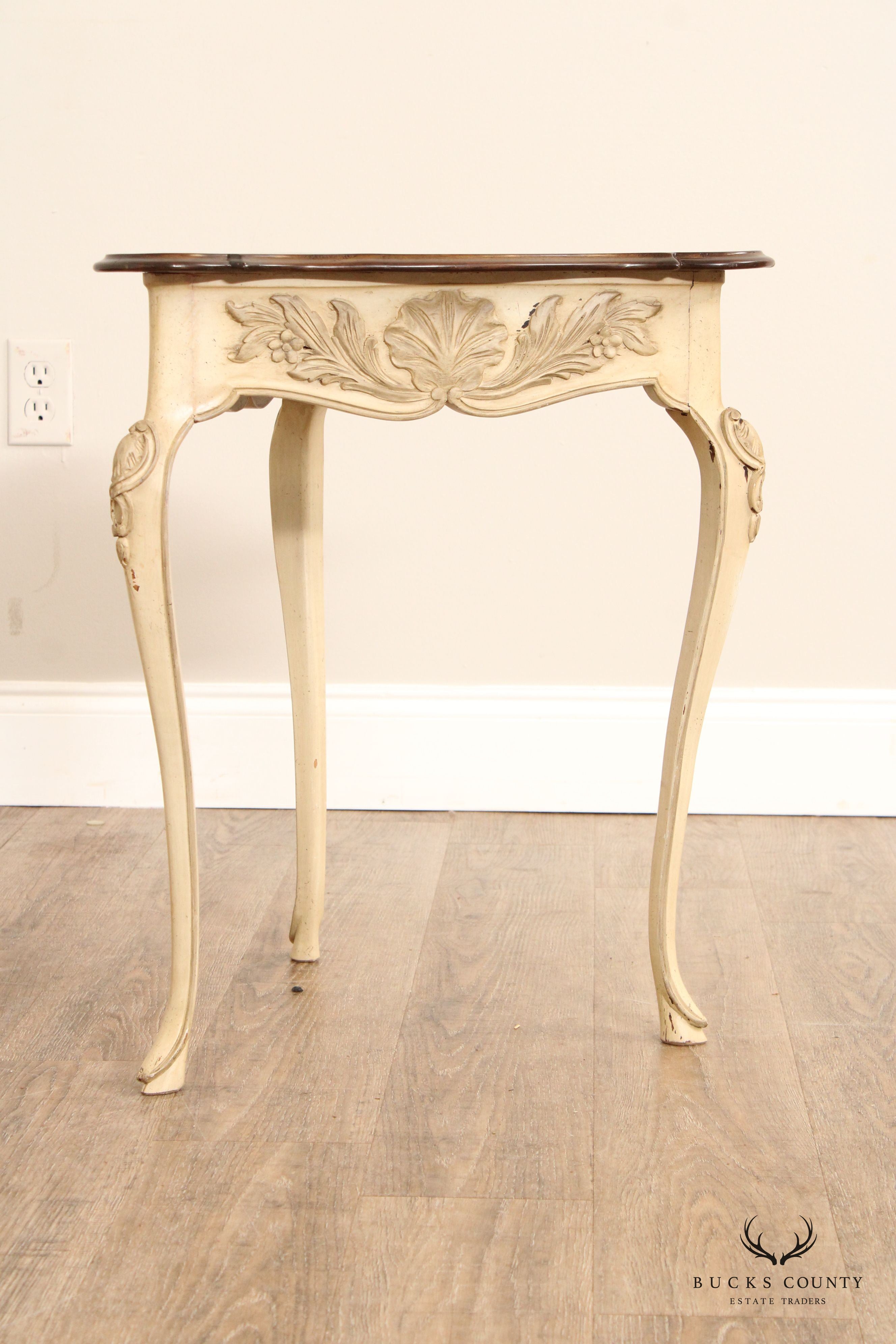 French Louis XV Style Carved and Painted Triangular Side Table