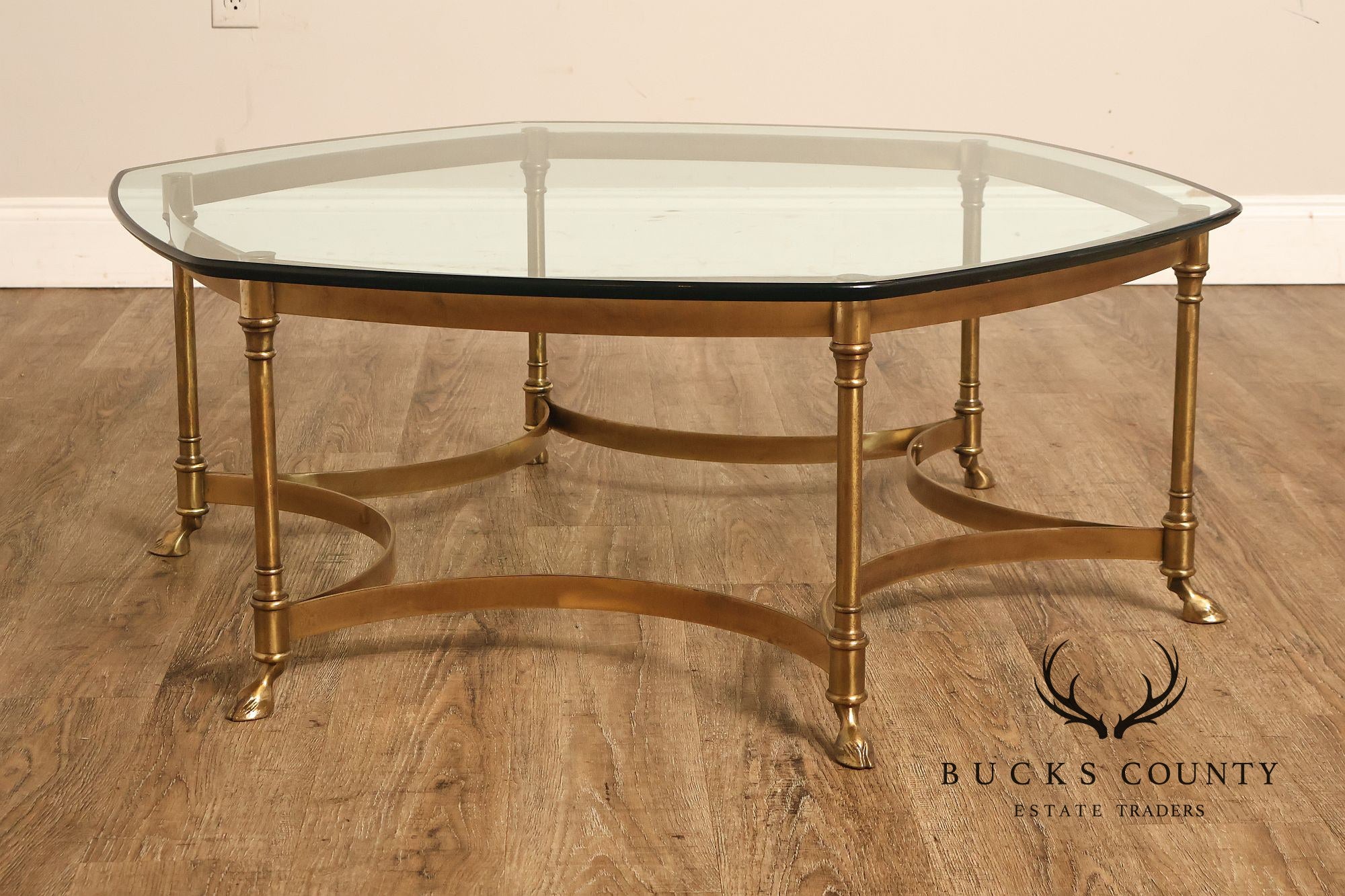 Directoire Style Vintage Brass and Glass Top Coffee Table