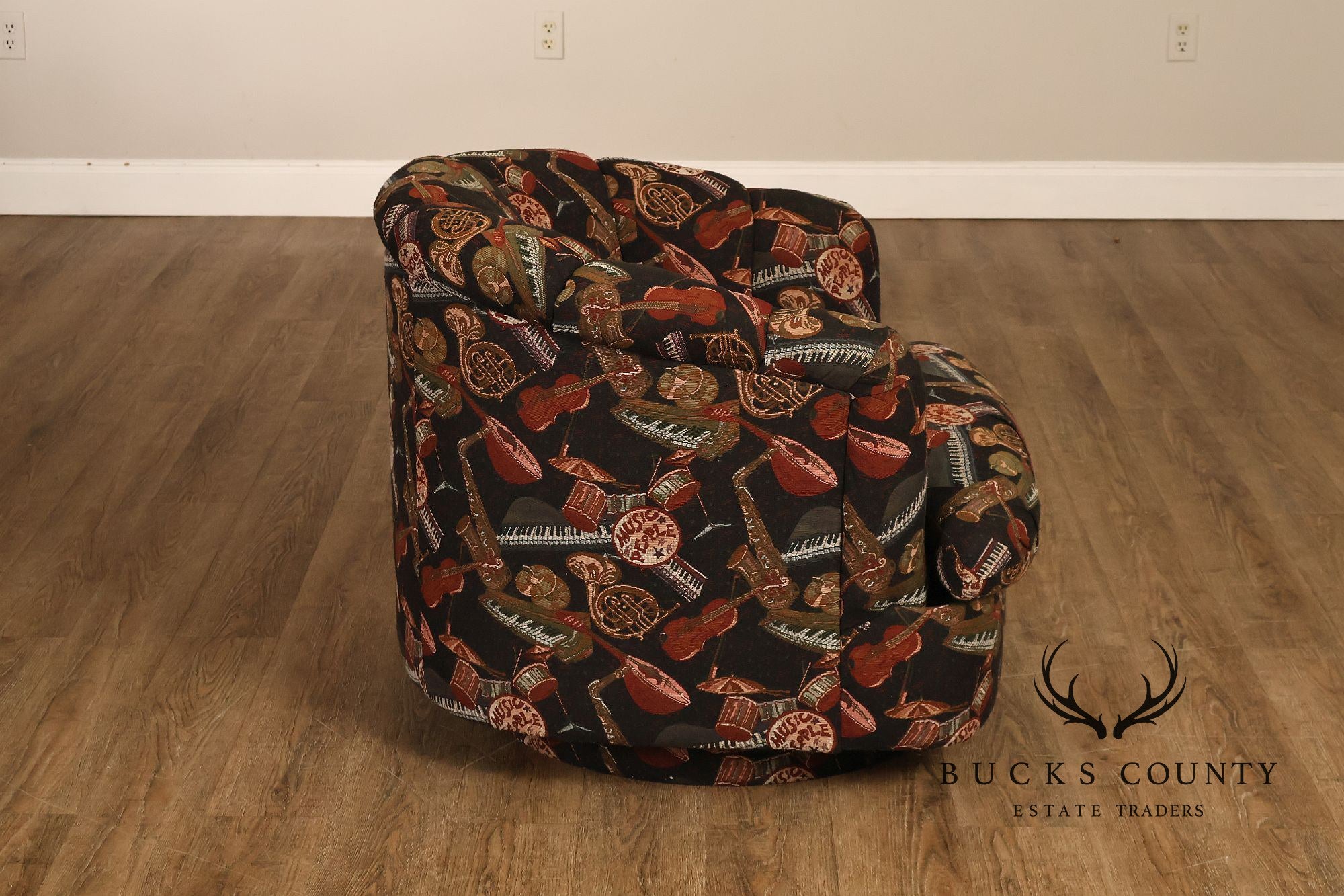 Custom Pair of Upholstered Swivel Club Chairs