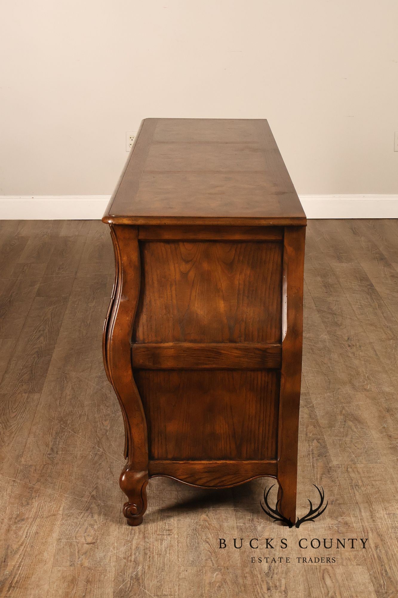 Baker Furniture Company Burl Wood Long Bombe Dresser