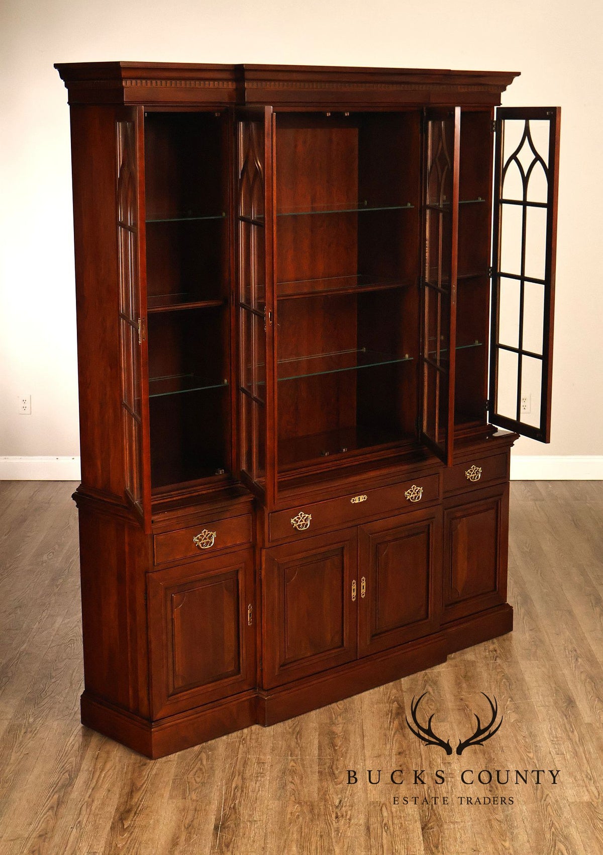 Statton Trutype Americana Cherry Breakfront China Cabinet