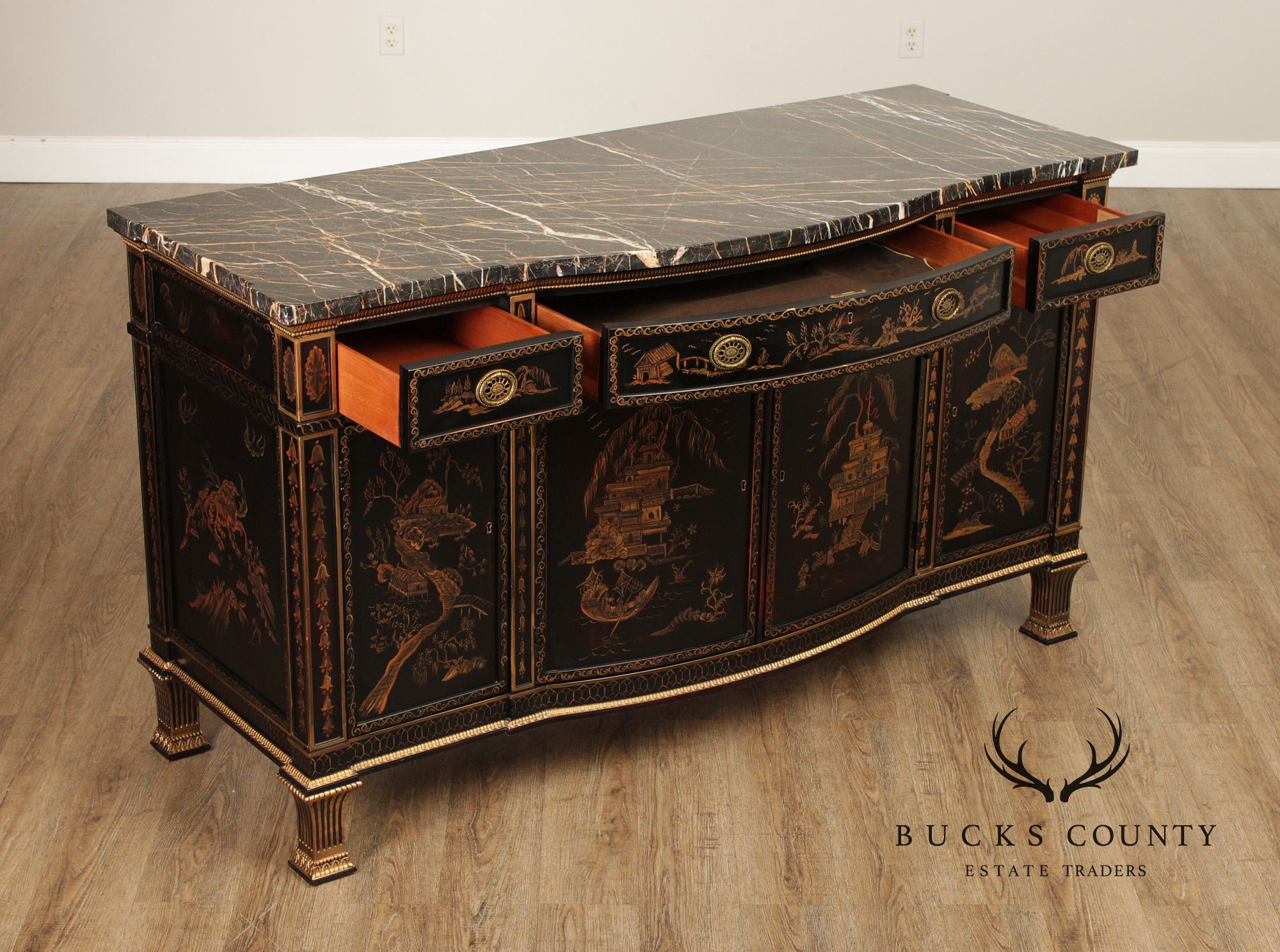 EJ Victor Newport Historic Collection Chinoiserie Marble Top Sideboard