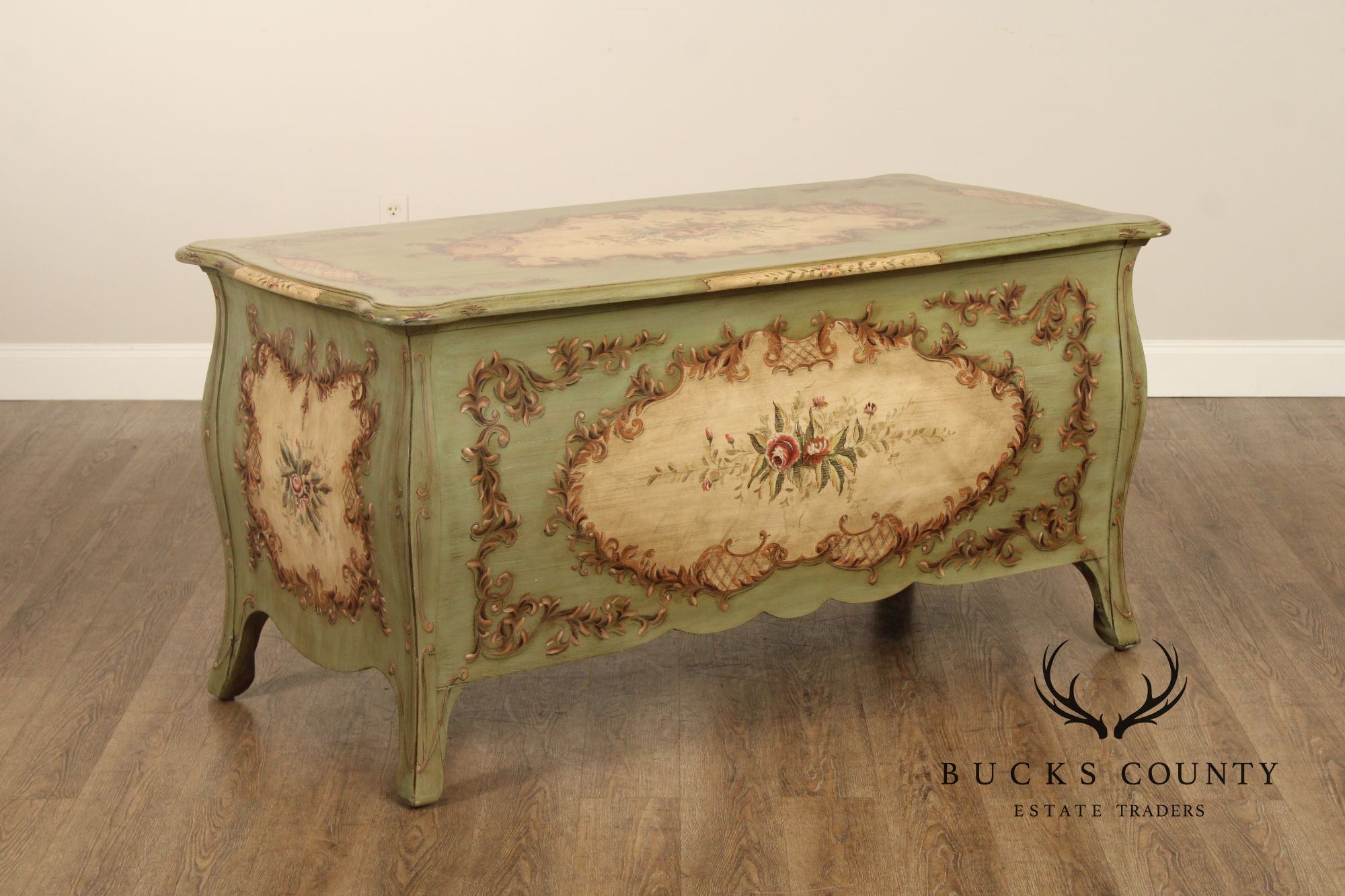 Lane French Louis XV Style Bombe Paint Decorated Executive Desk