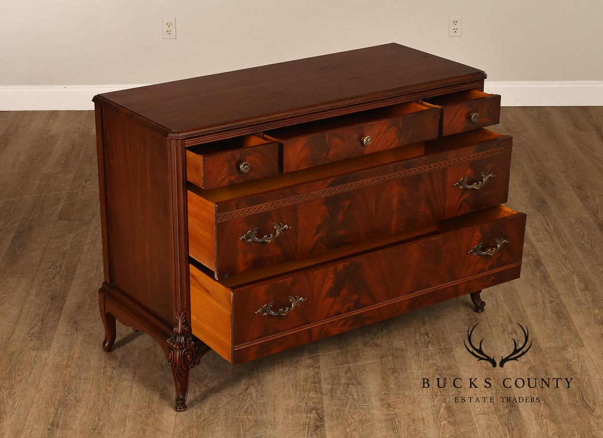 French Louis XV Style Flame Mahogany Dresser Chest