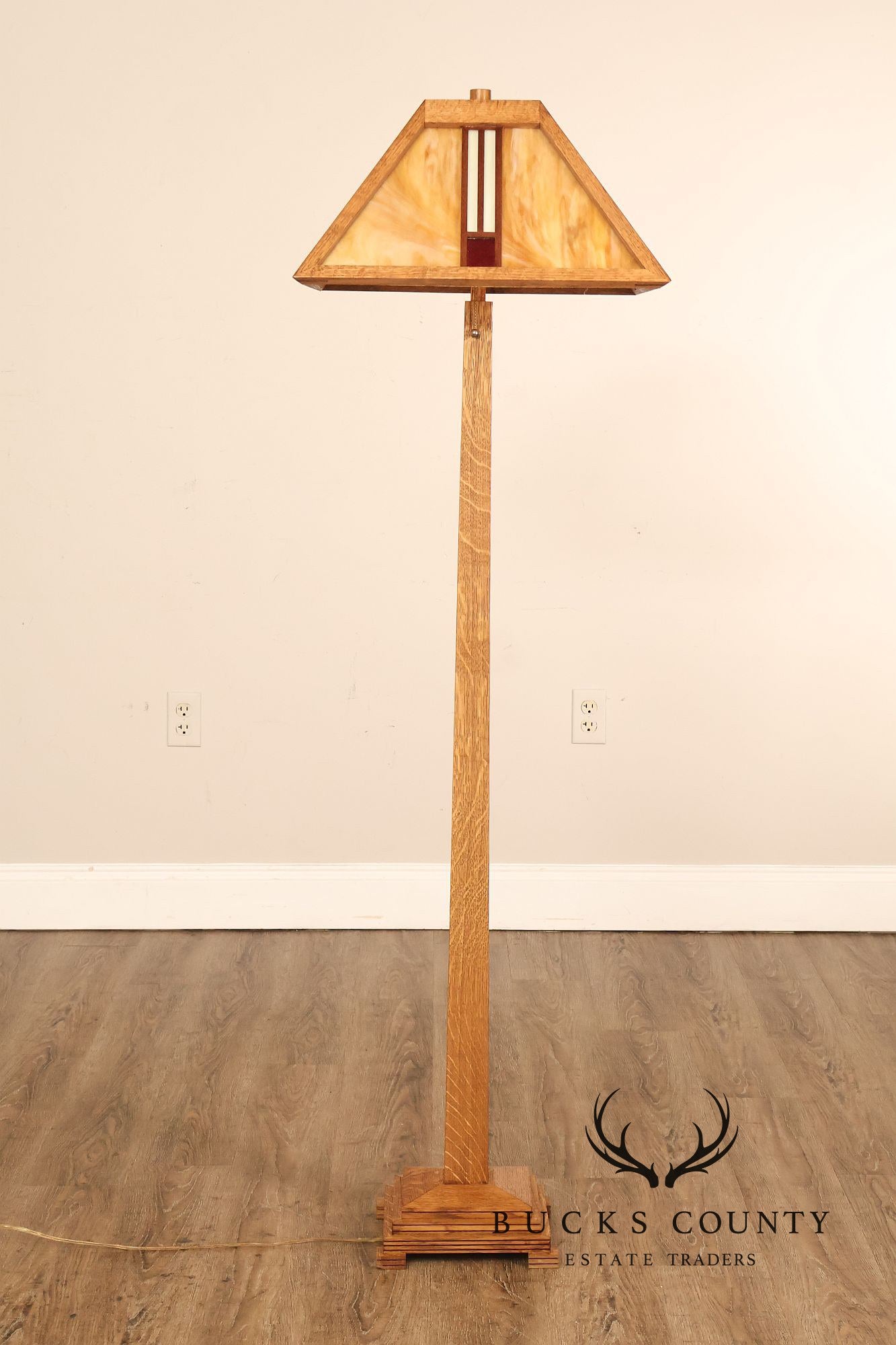 Ppl Fine Woodworking Mission Oak and Stained Glass Floor Lamp